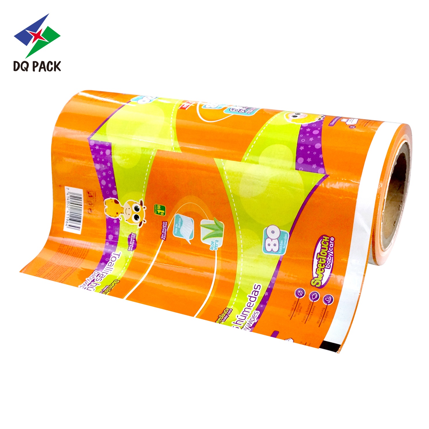 Baby wet paper  plastic packaging film roll cheap packaging with printing logo