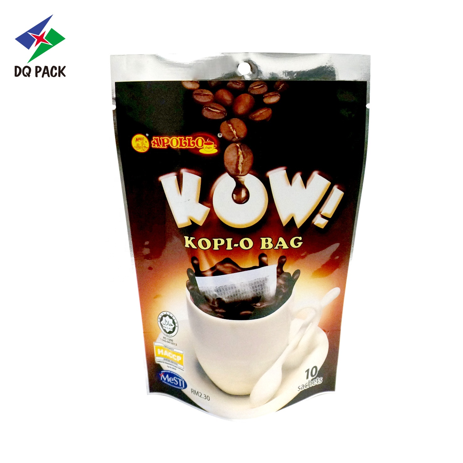 DQ PACK Heat Seal Aluminium Stand Up Pouch Bag Coffee Packaging Bag With Tear Notch