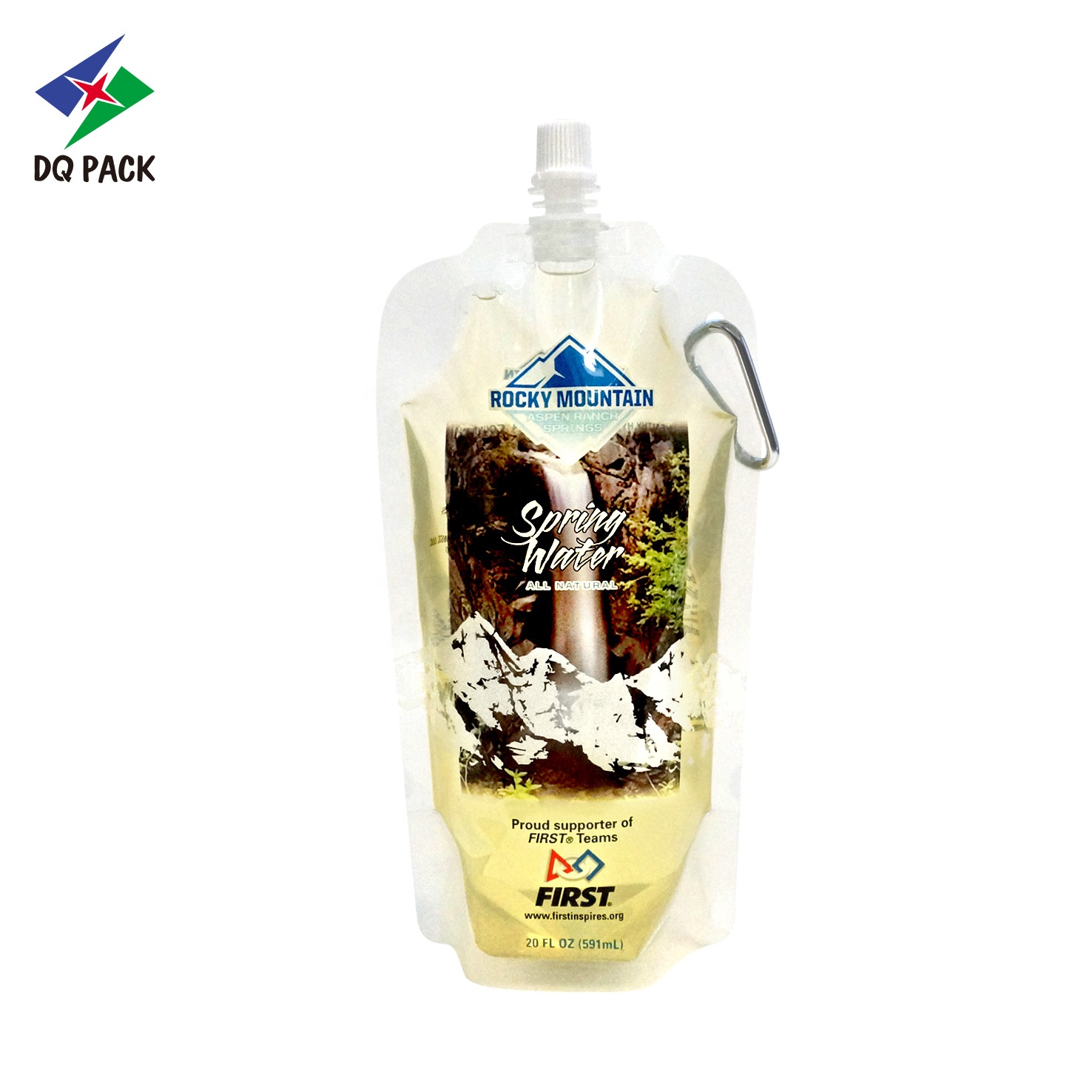 DQ PACK China 500ml stand up pouch water bottle shape plastic drink pouch bag with spout