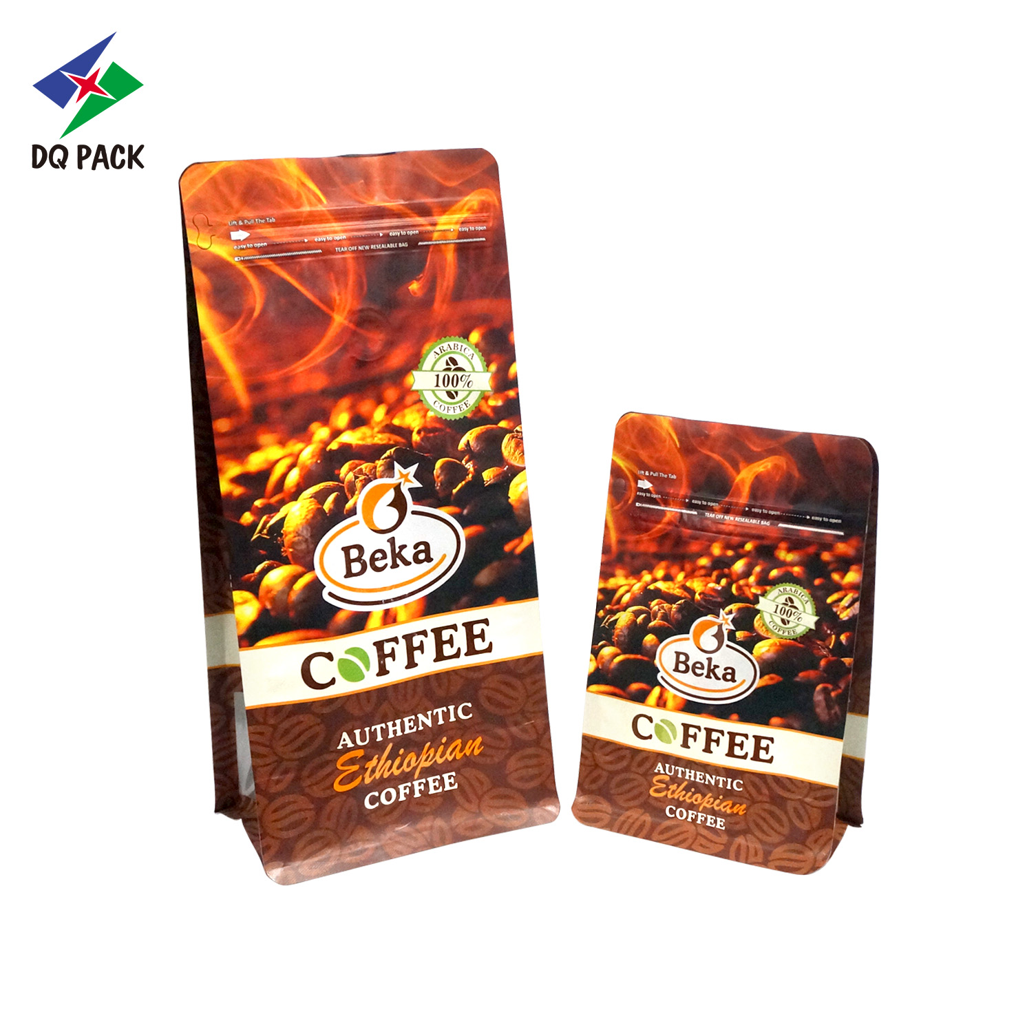 DQ PACK Flat Bottom Coffee Bean Bags 150g 250g Flat Bottom Coffee Bag with Valve Stand up Pouch