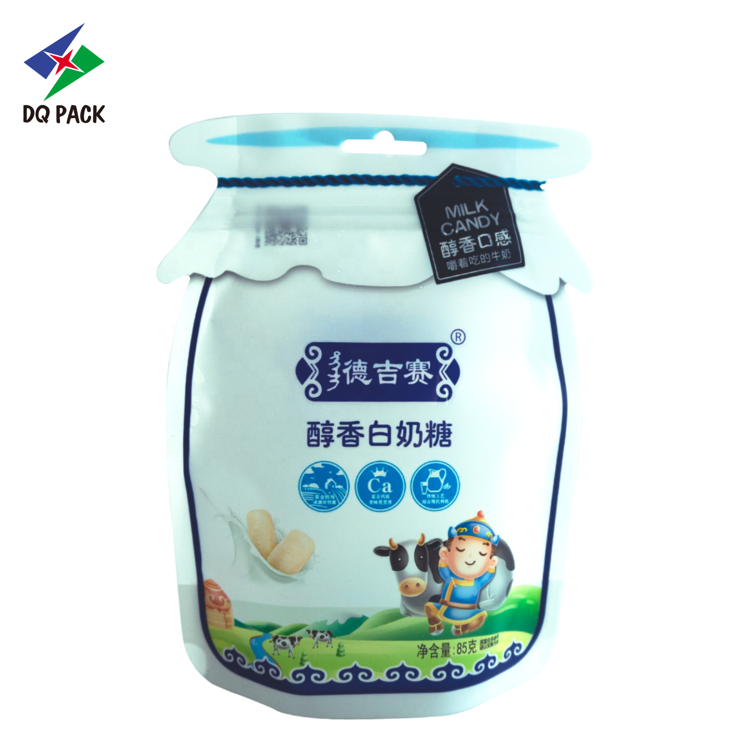 DQ PACK Wholesale Reseal Plastic Mylar bags Stand Up Bottle Shape Pouch Doypack with zipper for candy packaging