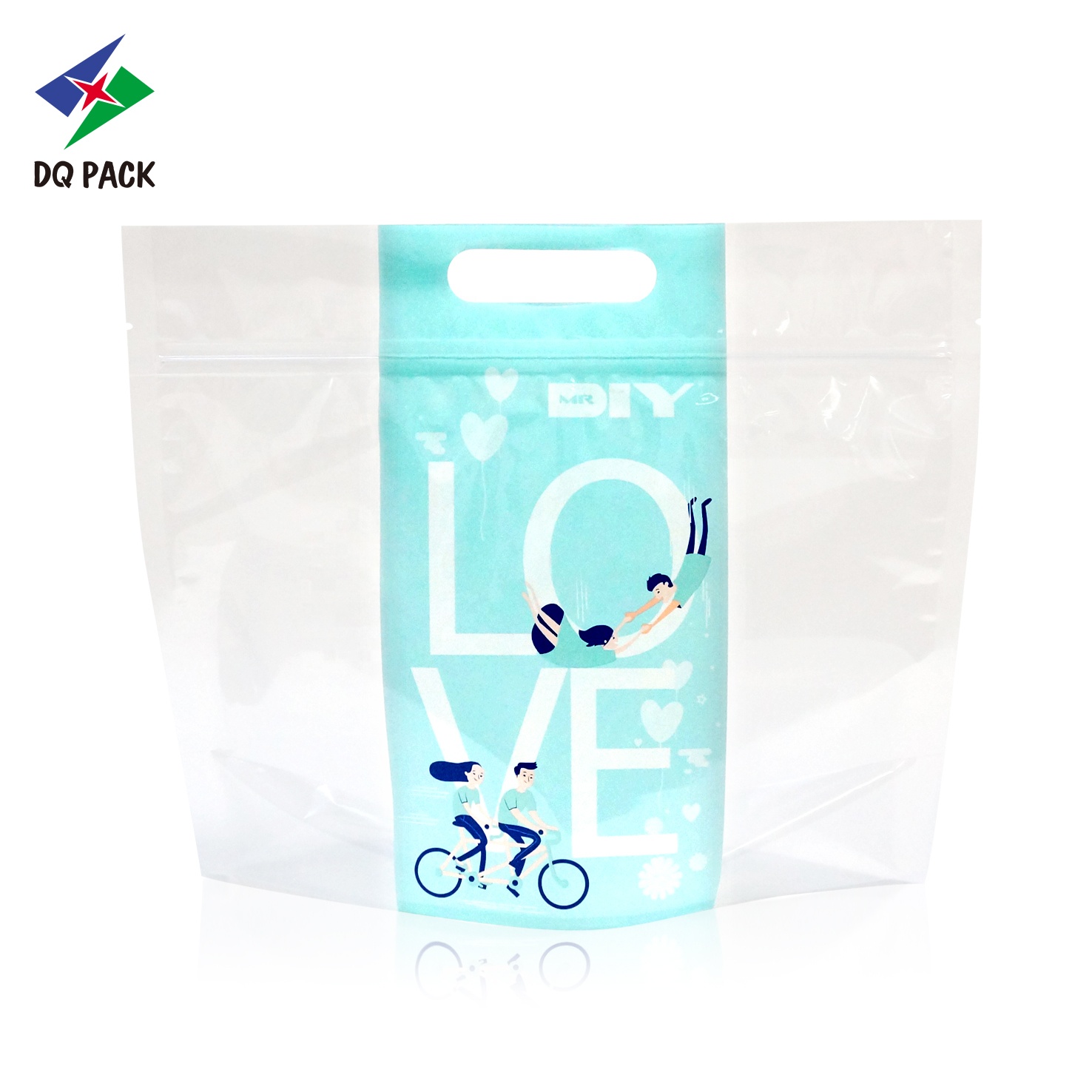 DQ PACK Wholesale Transparent Plastic Mylar Bag Stand Up Pouch Doypack with Zipper for Bread Sugar Snack Food Packaging