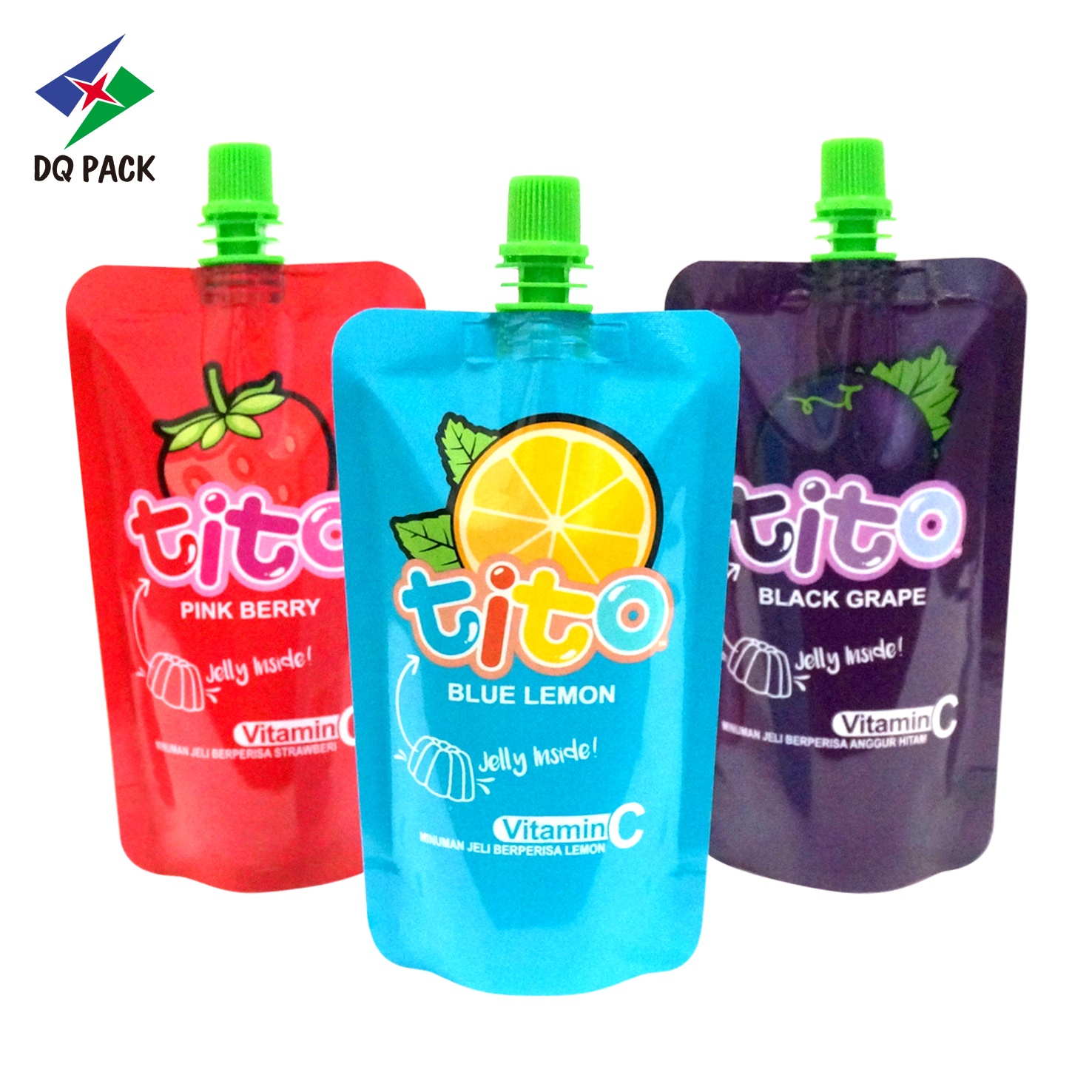 DQ PACK 100ml 150ml 200ml PET/PE Stand Up Pouch Spout Top Plastic Juice Pouch