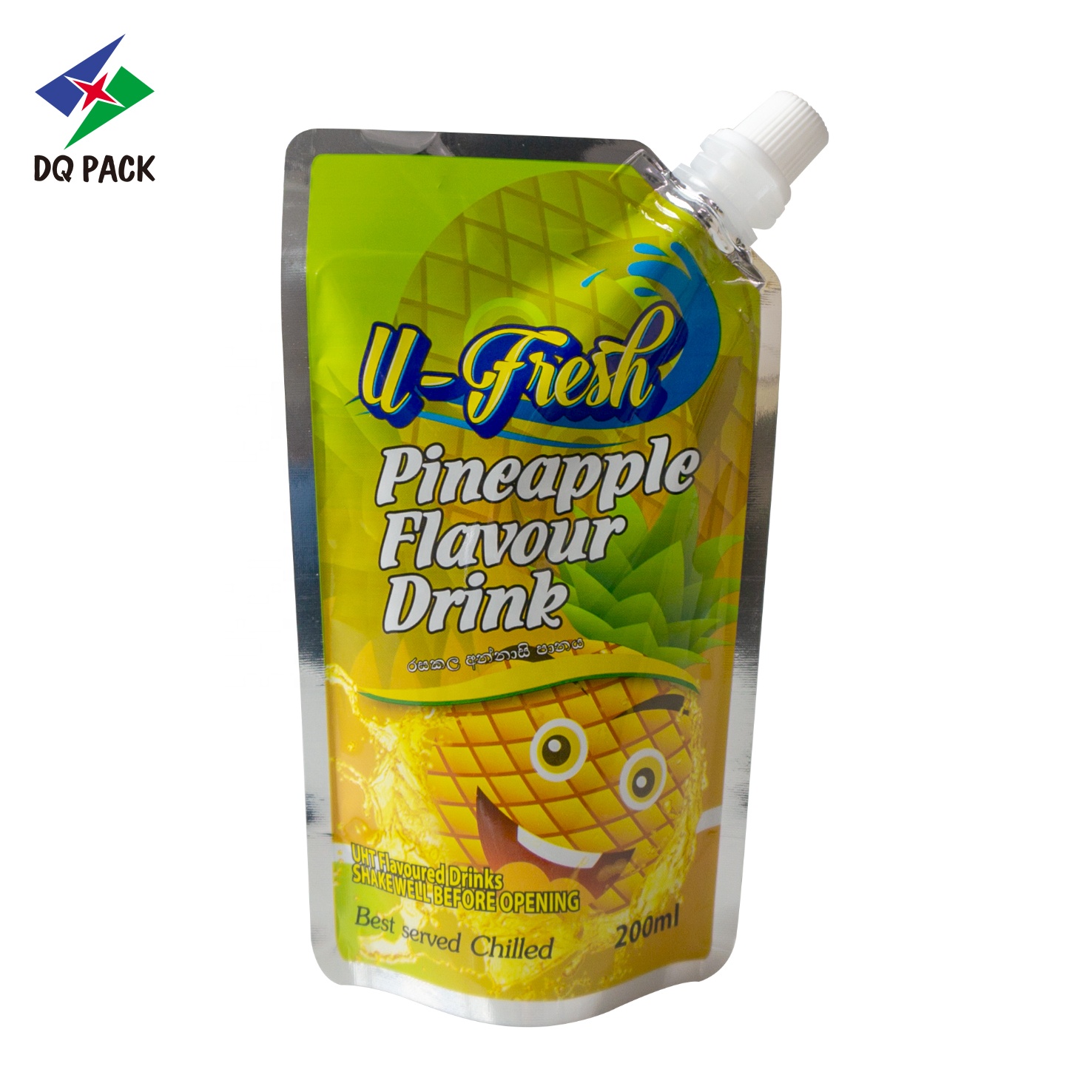 DQ PACK 100% Food Grade Juice Stand Up Pouch With Corner Spout Liquid Plastic Packaging Bag