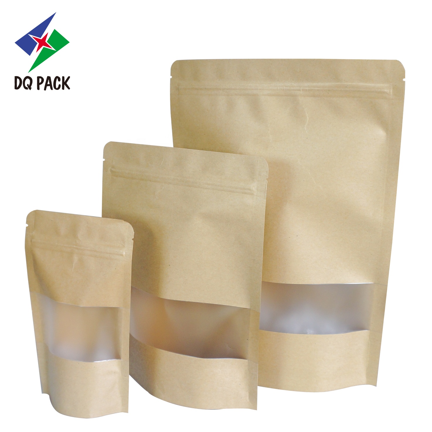 DQ PACK Wholesale Resealable Kraft Paper Pouch Stand up pouch with zipper for dried food snack packaging