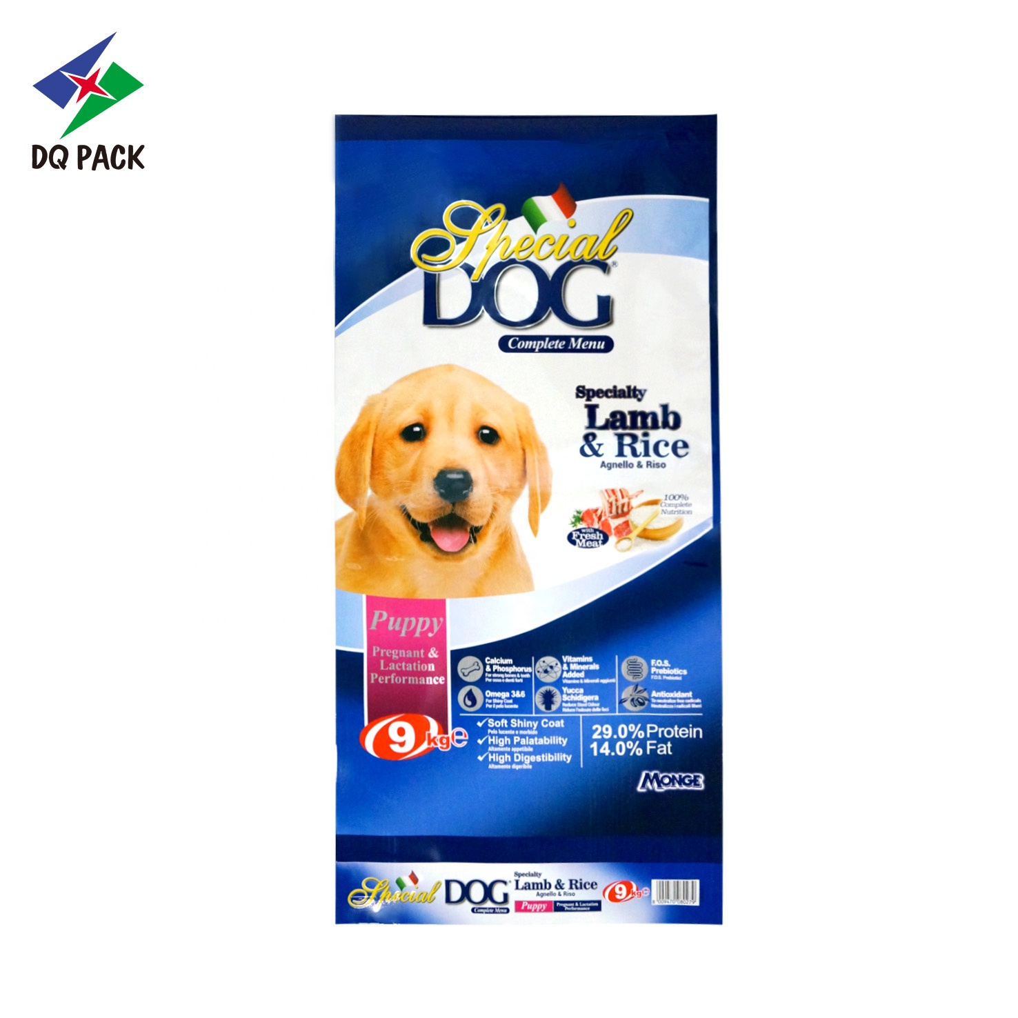 DQ PACK Custom Printed Plastic Packaging Bag Heat Seal 4 Side Sealed Pouch Pet Food Bag