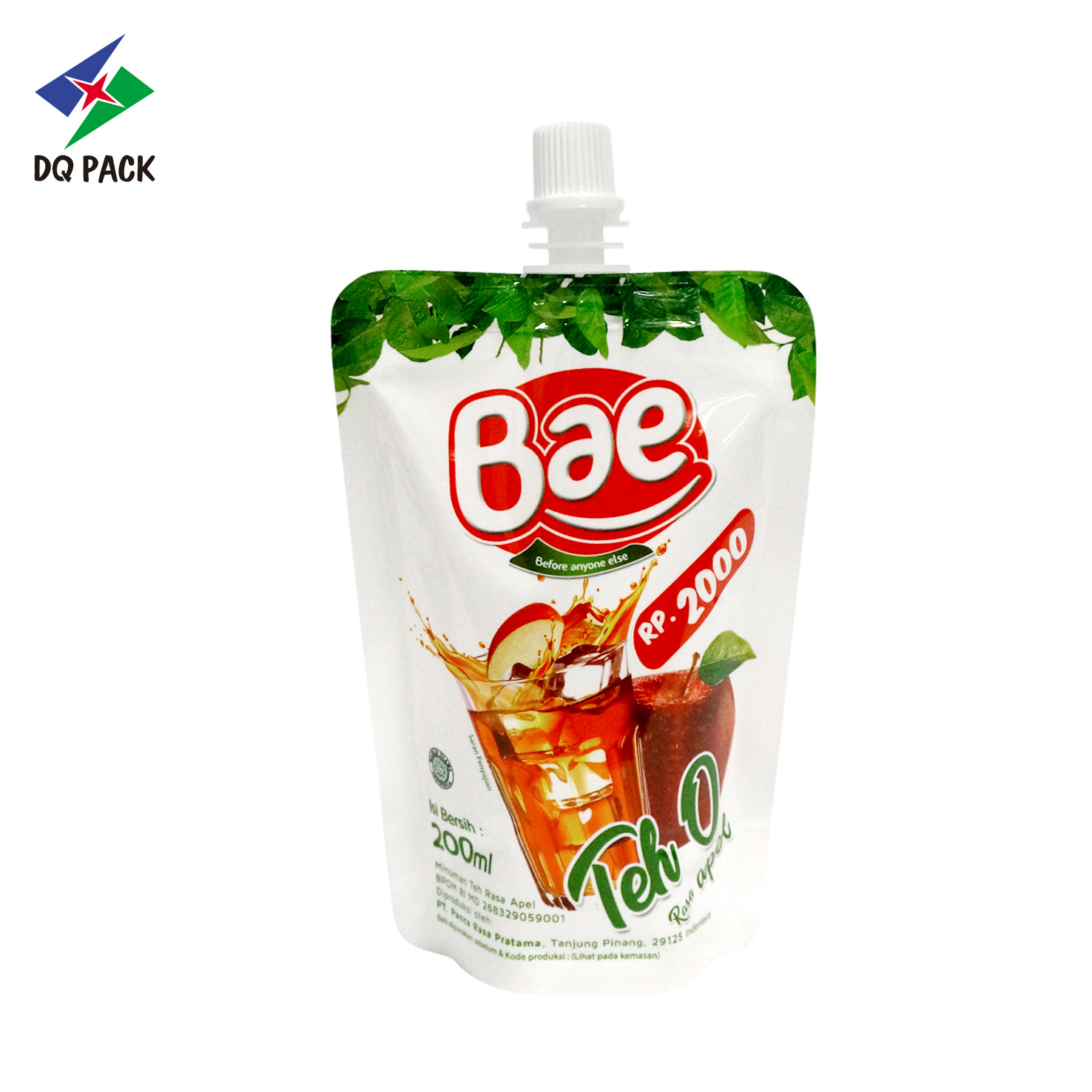 Custom Plastic Printed PP PET AL Stand Up Flat Bottom Packaging Pouch Spout Bag for Juice Drink Beverage Automatic Packing