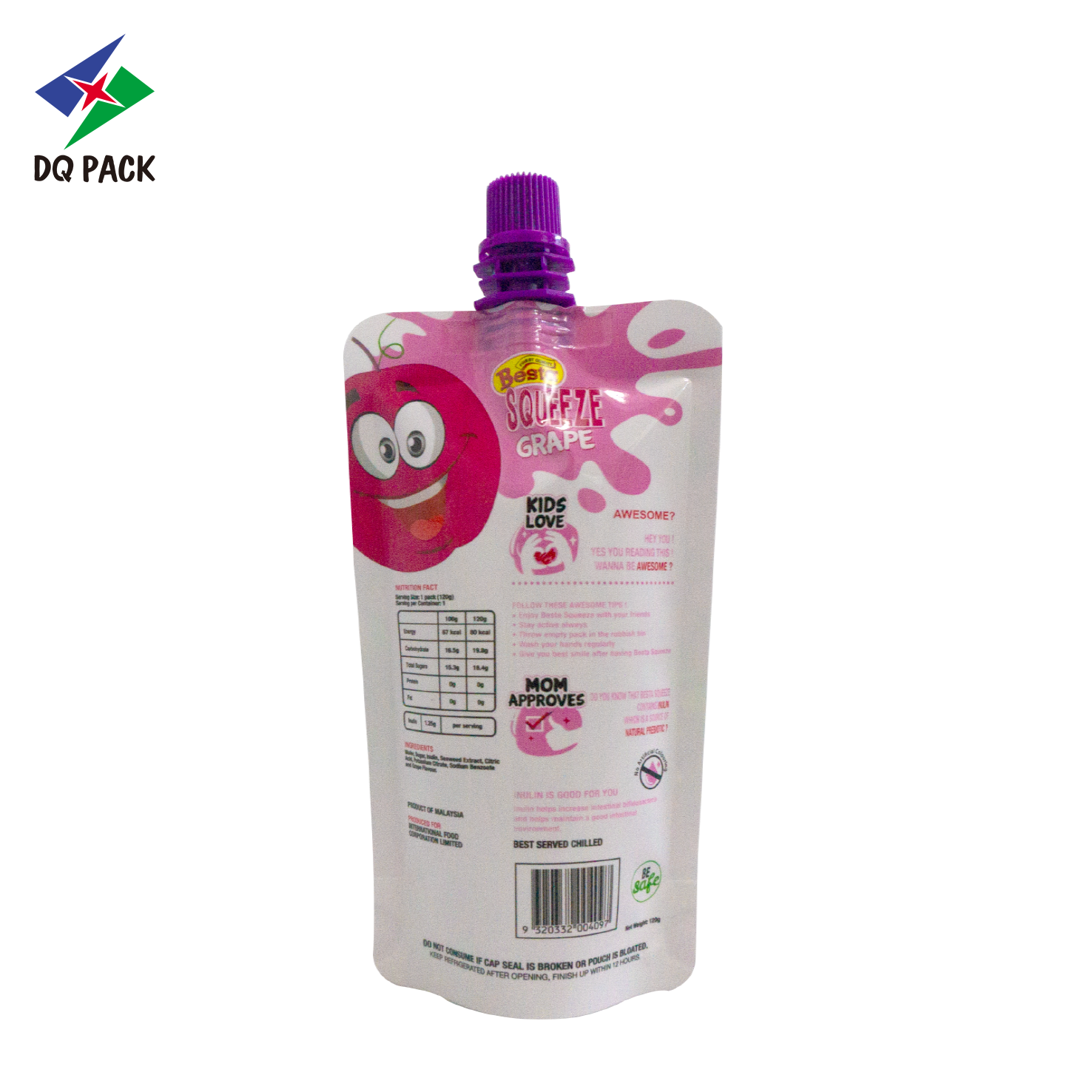 DQ PACK Flexible packaging custom plastic stand up pouch with spout for juice liquid