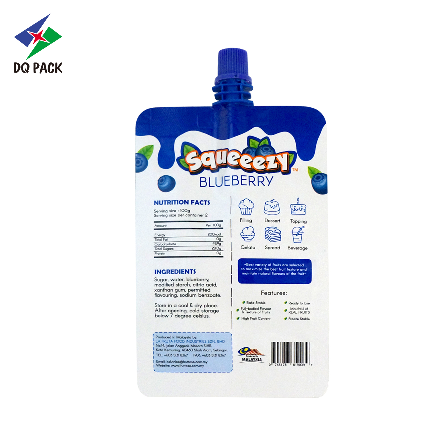 Barrier PE AL NY Plastic Printed Stand Up Spout Packaging Pouch Bag for Drink Juice Beverage Yogurt Automatic Food Packing