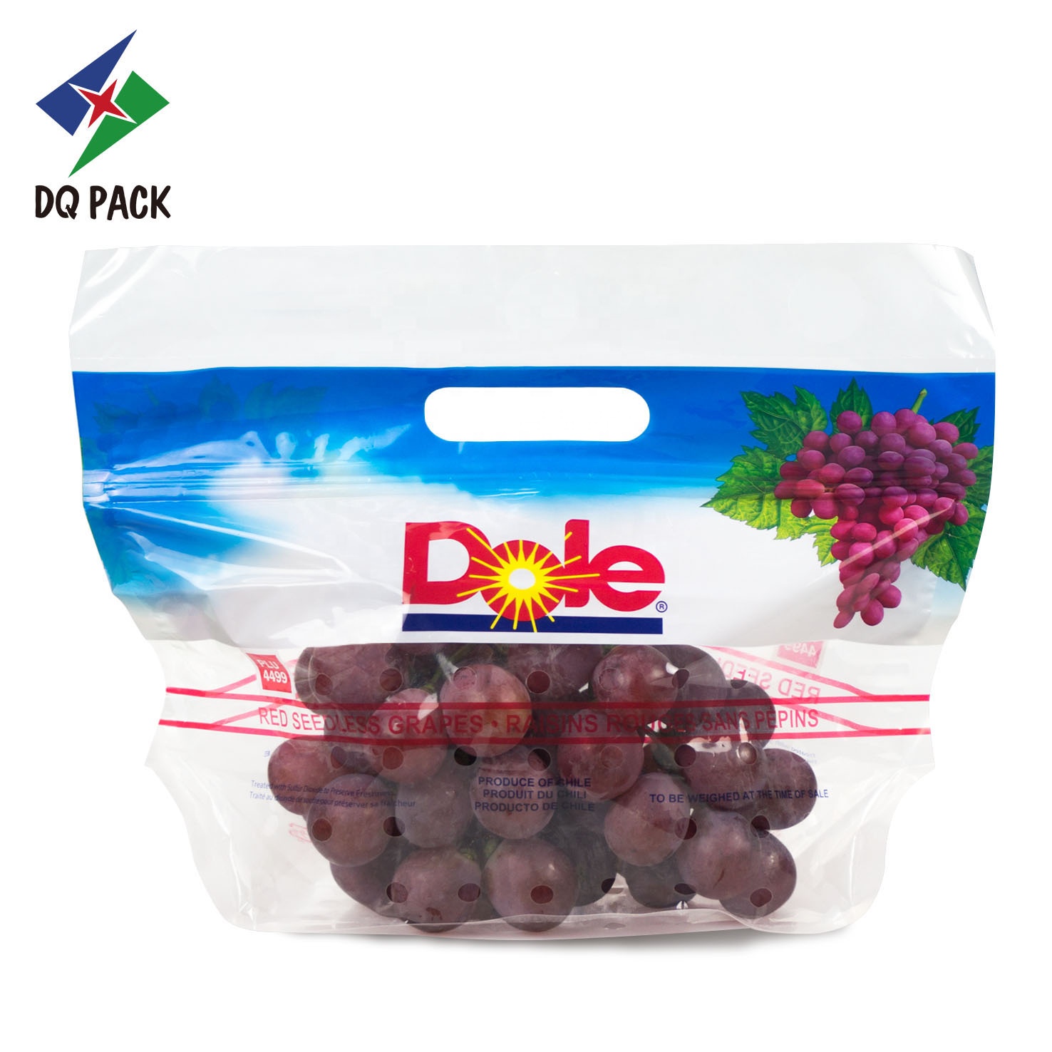 DQ PACK Transparent Fruit Stand Up Zipper Bag Plastic Packaging Pouch With Patch Handle