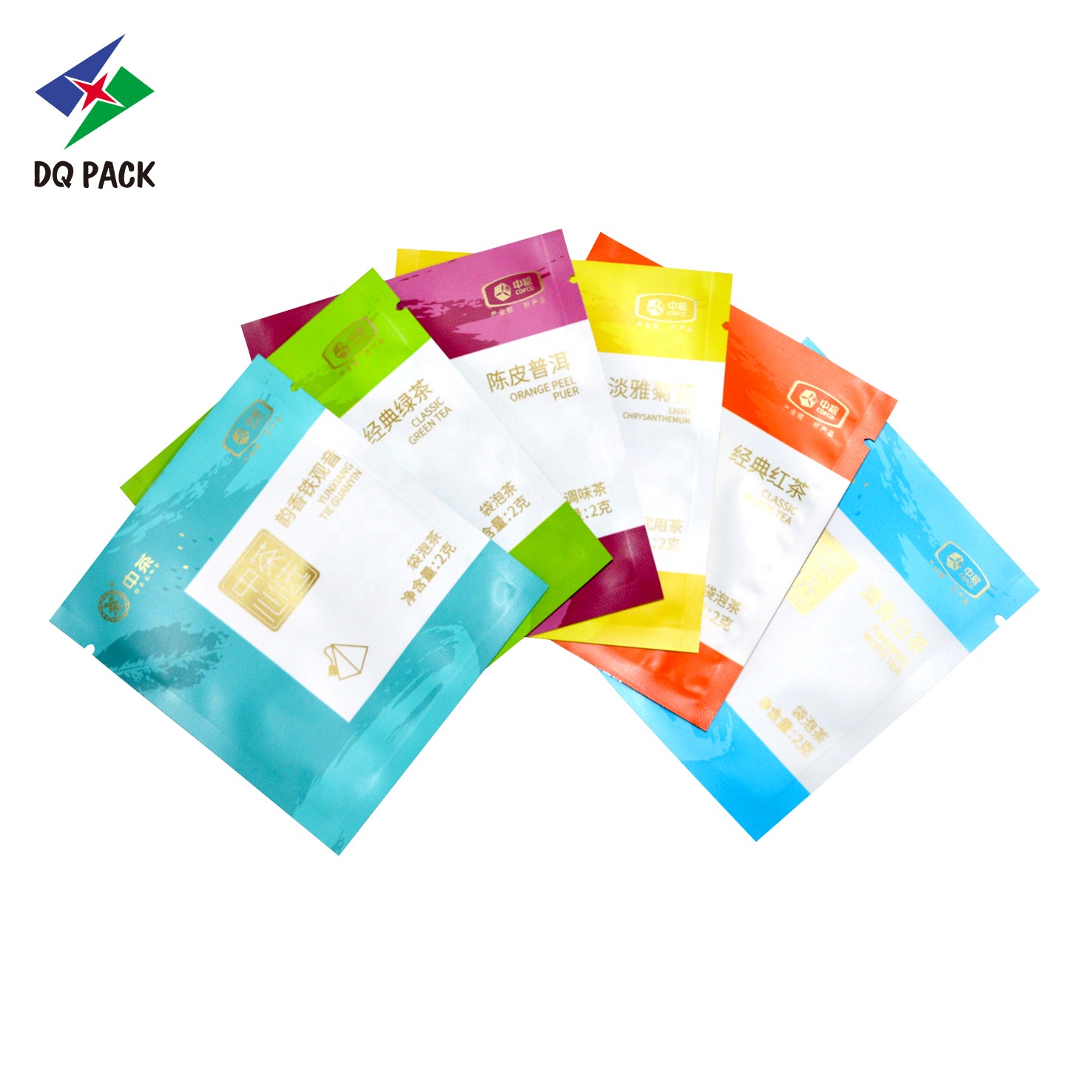 DQ PACK Custom Printed Heat Seal Bag Small Plastic Packaging Tea Bag 3 Side Sealed Pouch