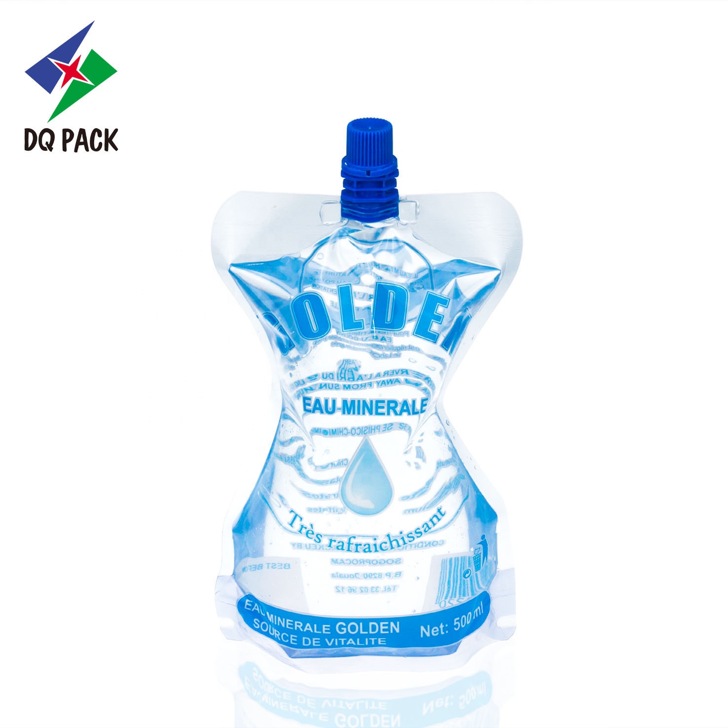 DQ PACK Custom Printed Water 500ML Special Shape Spout Pouch Transparent Stand Up Nozzle Pouch