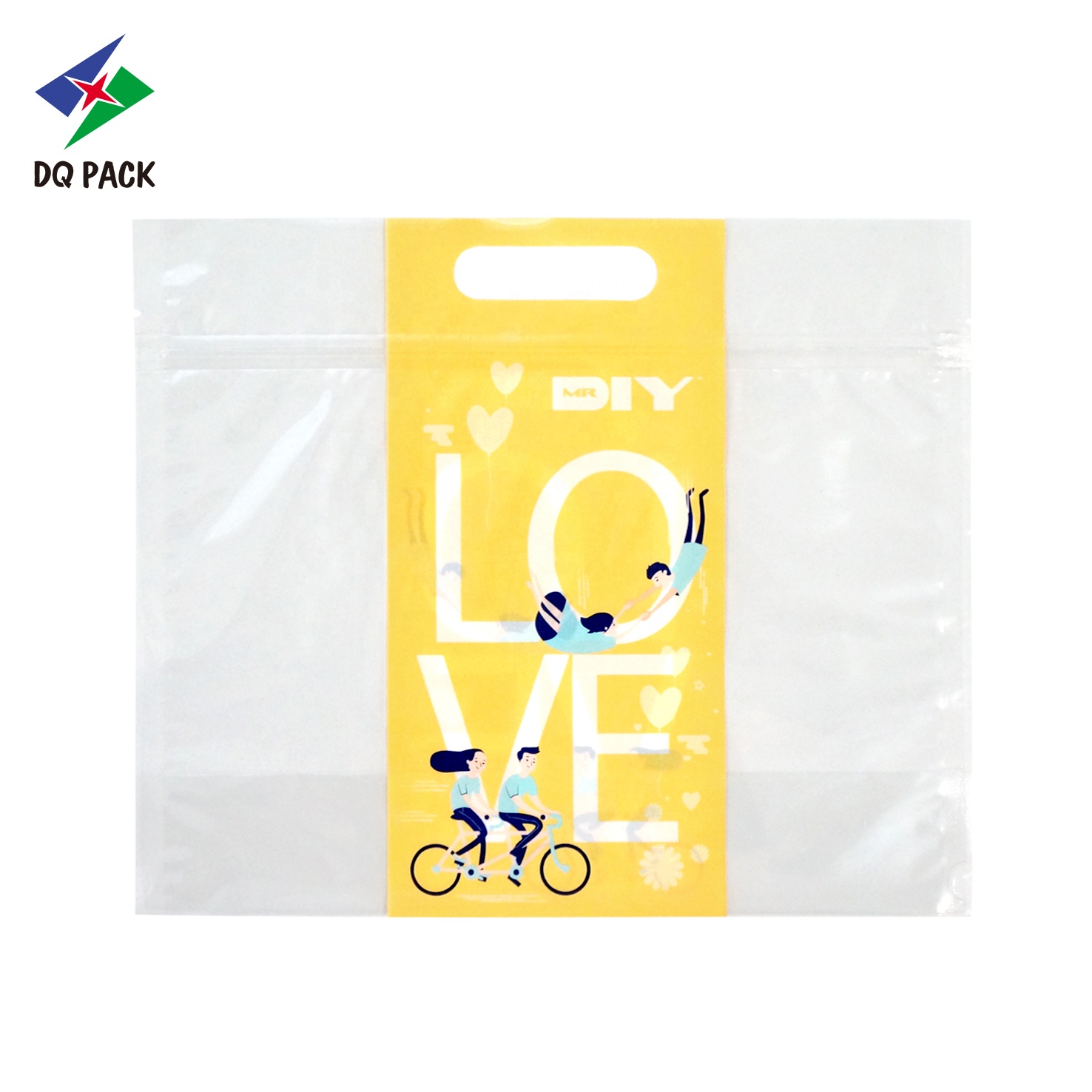 DQ PACK Wholesale Transparent Plastic Mylar Bag Stand Up Pouch Doypack with Zipper for Bread Sugar Snack Food Packaging