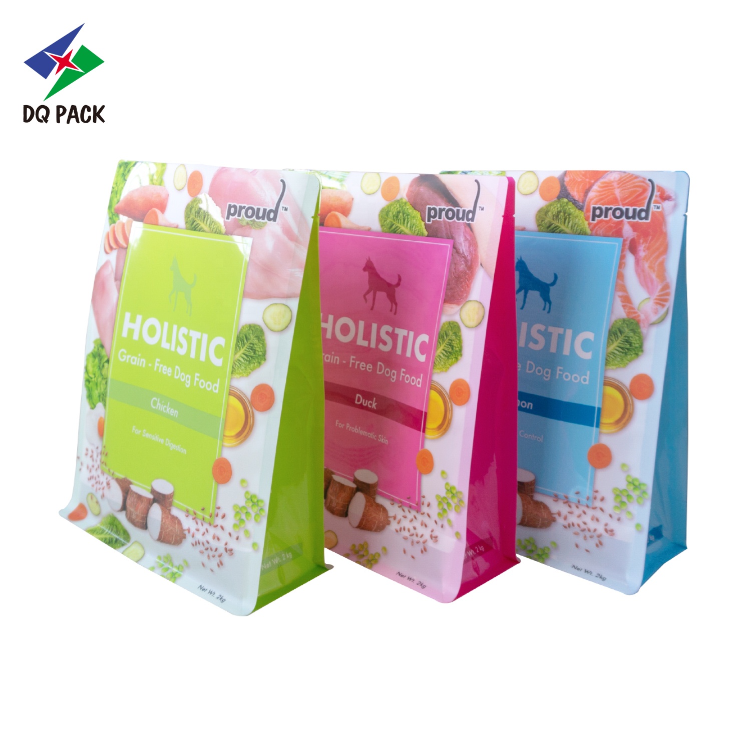 DQ PACK Green Color Customized Printing Plastic Packaging Bag For Pet Dog Food Packing
