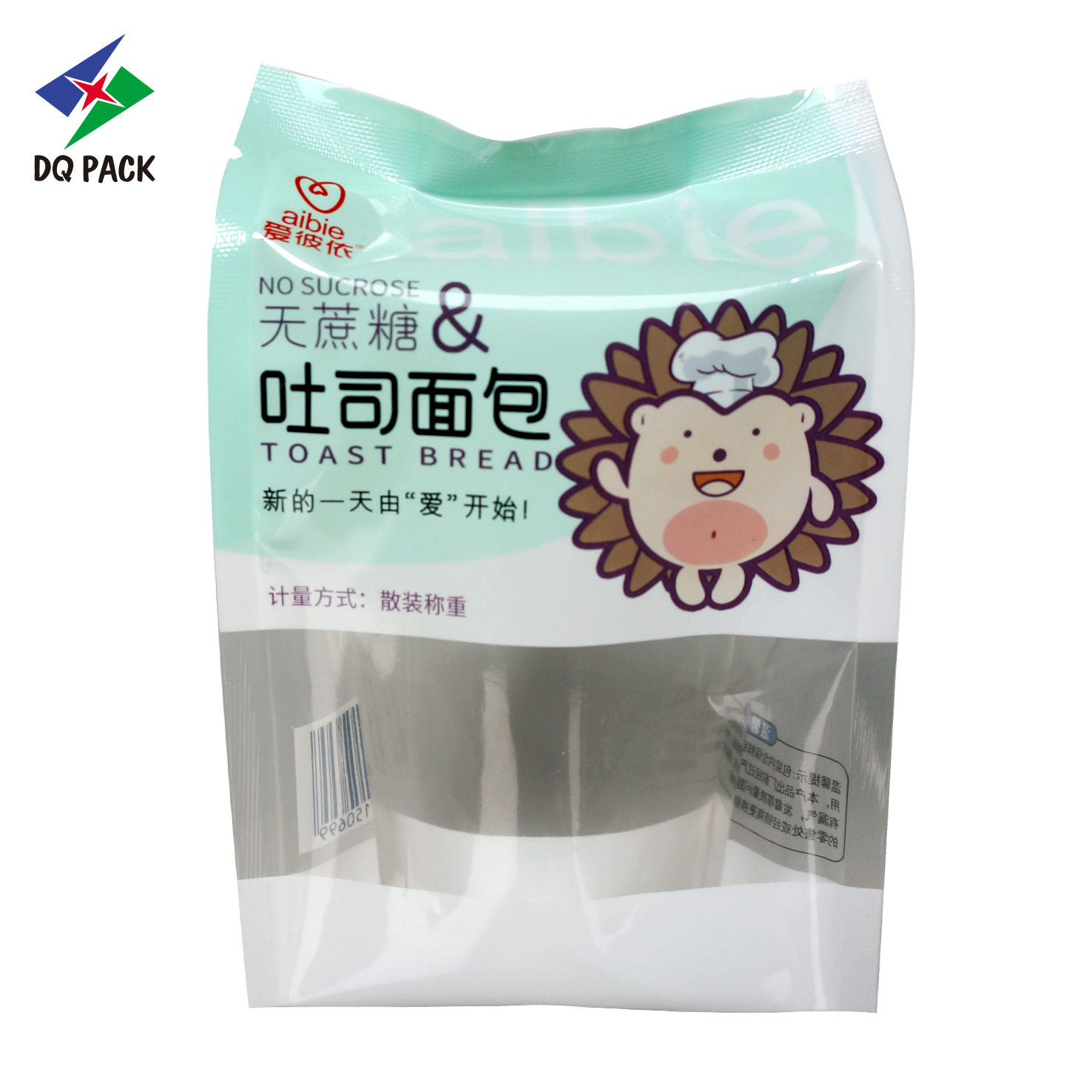 Square bottom 8 side seal cereal pouch flat bottom snack packaging bag for bread food with window