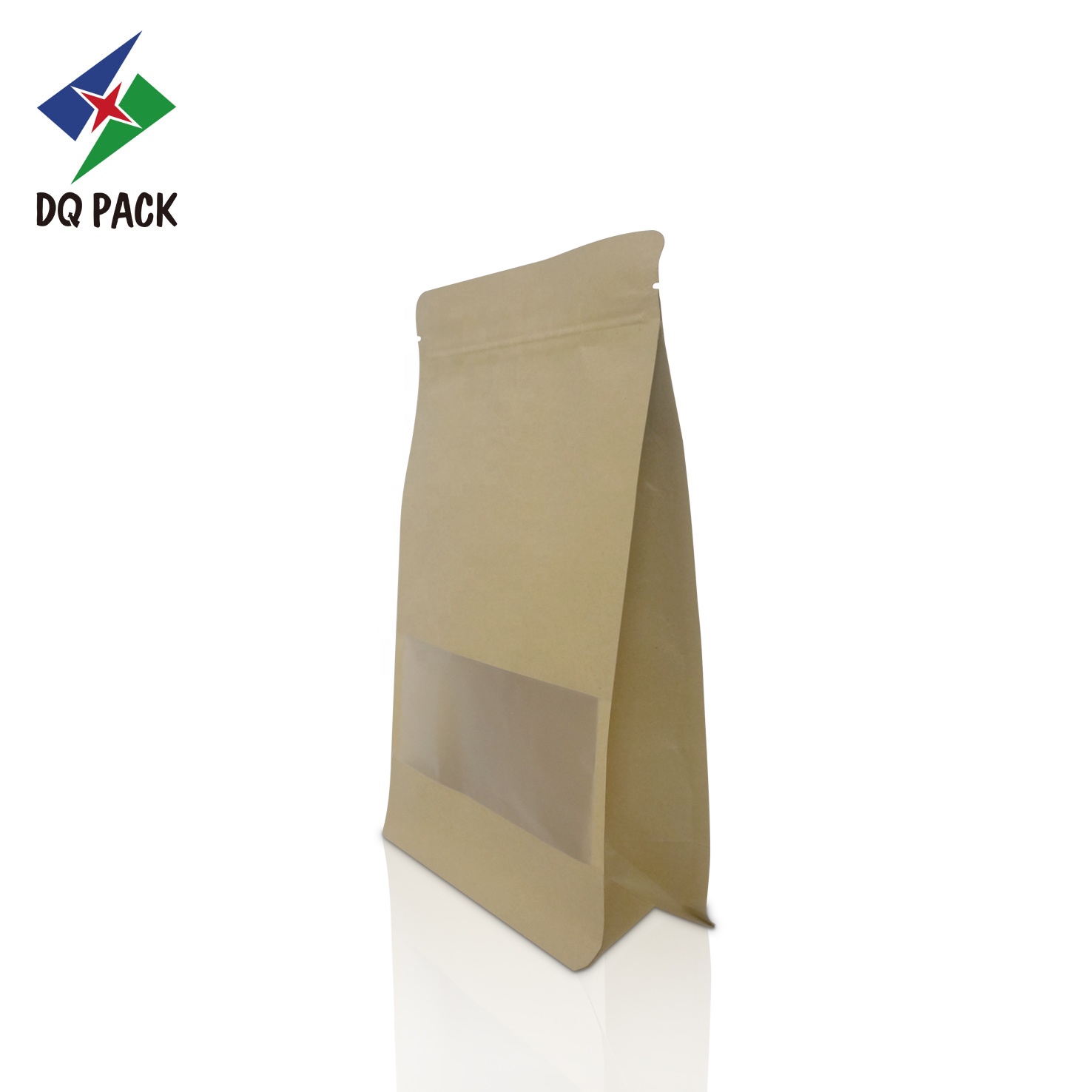 DQ PACK Custom Printed High Quality Kraft Paper Pouch Flat Bottom Bag With Windonw