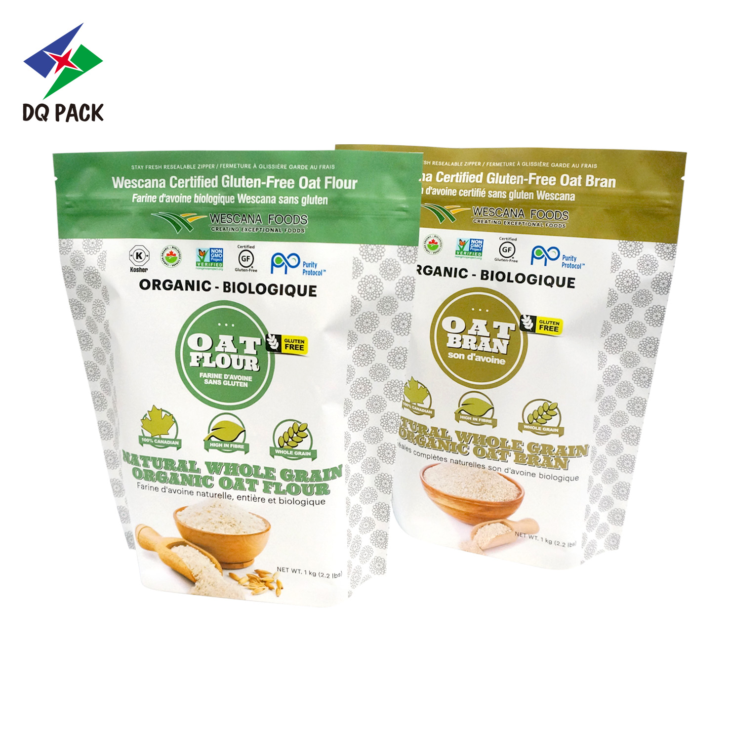 PE PP Plastic Custom Print Barrier Stand Up Flat Bottom Ziplock Packaging Pouch Bag for OAT Grain Food Automatic Packing