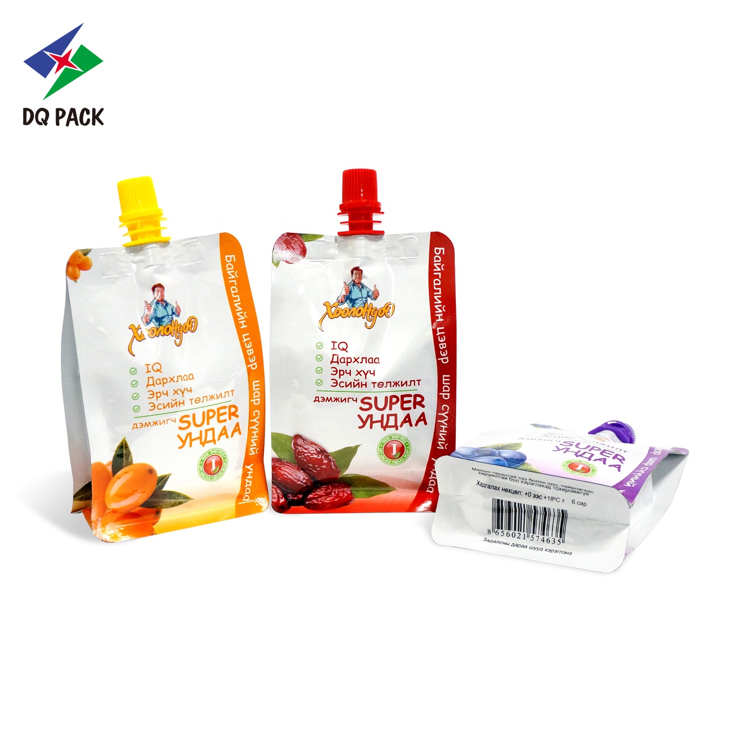 DQ PACK custom printed eco friendly aluminium reusable spout pouch bag for fruit juice drink packaging