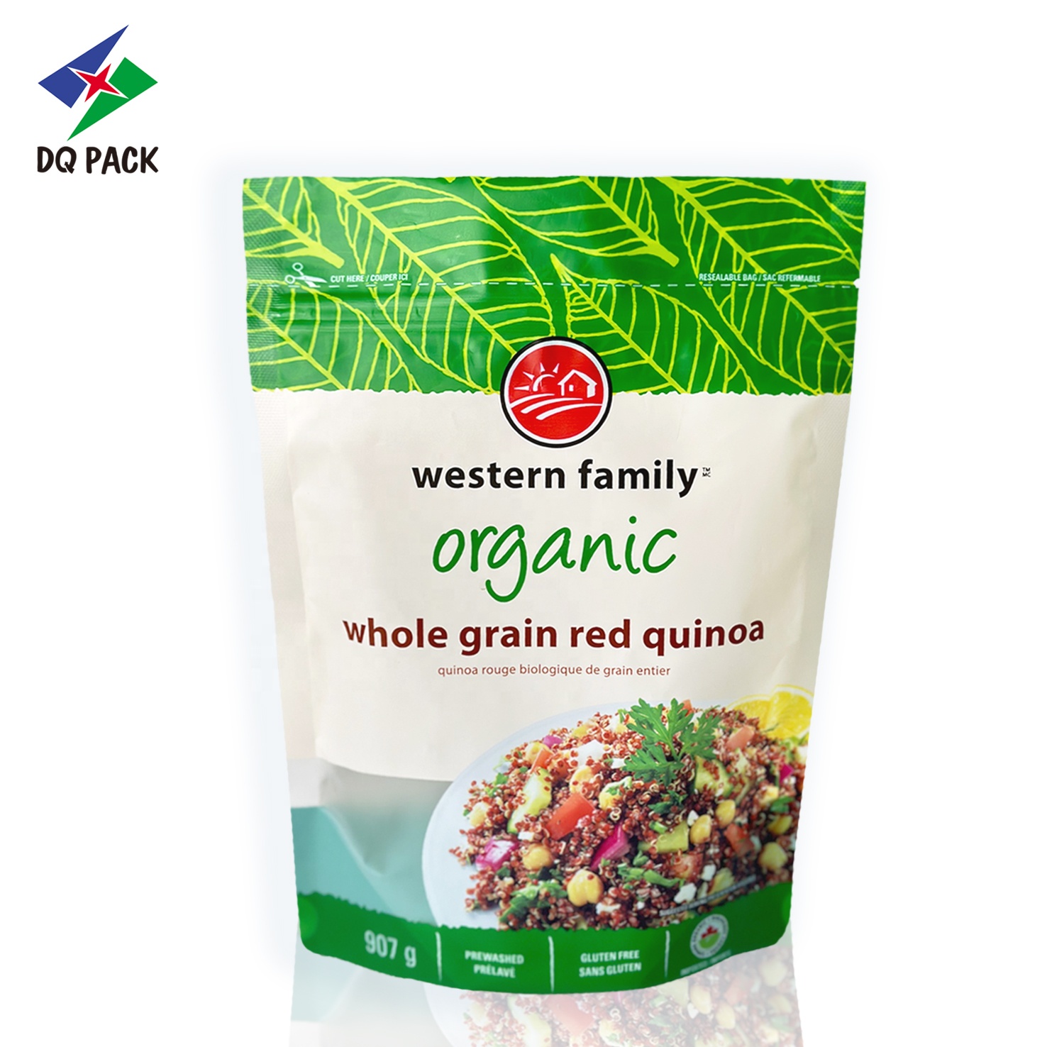 DQ PACK Wholesale Custom mylar stand up zipper pouch whole grain red quinoa bag