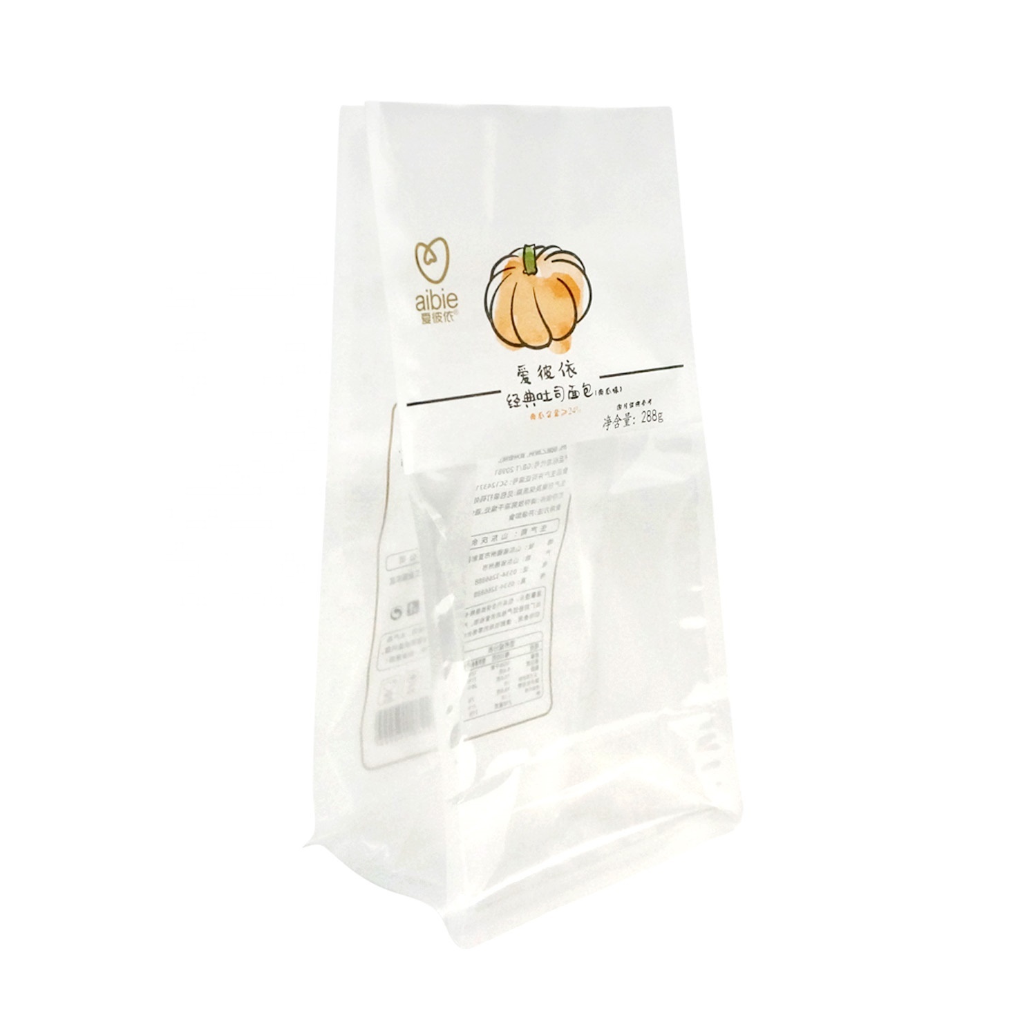 Accept Custom Heat Seal Gravure Printing plastic Pouch eight side seal bag bread bag