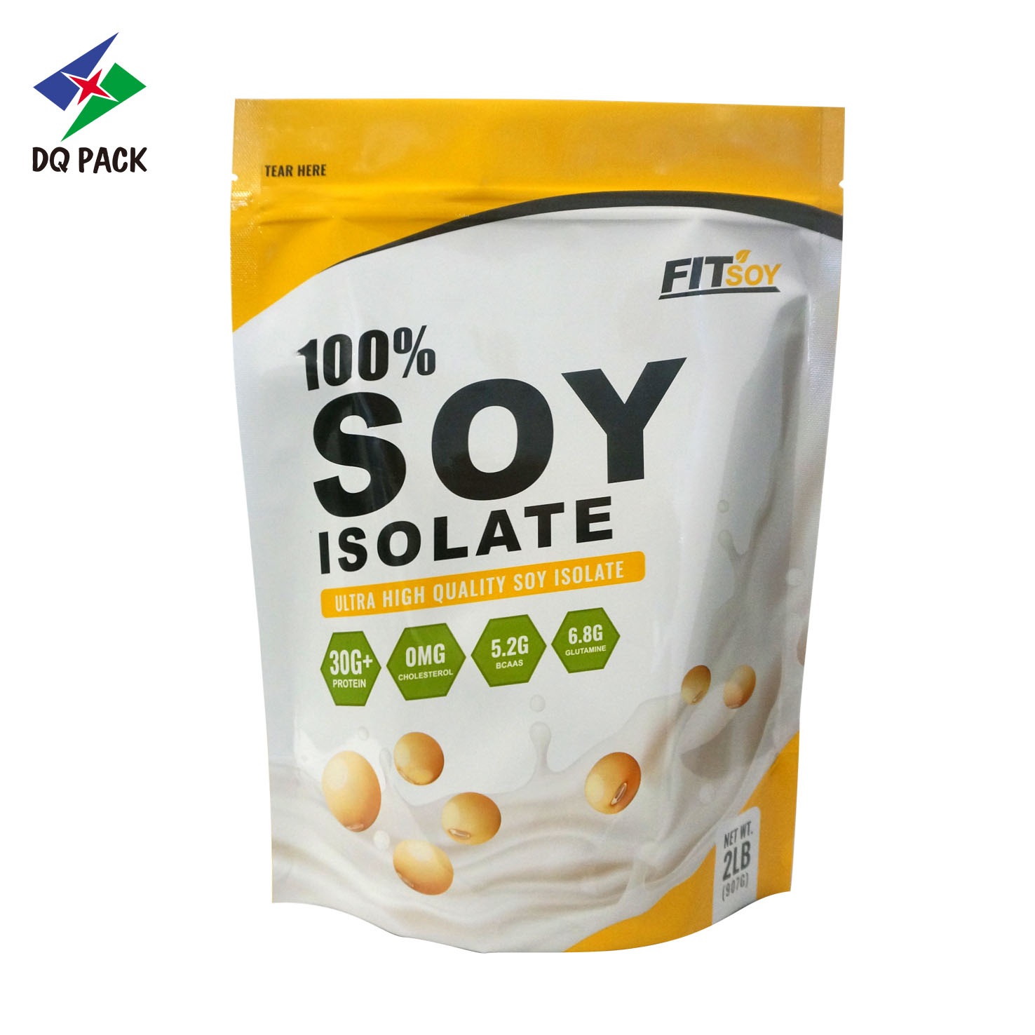 Snack Packaging Pouches Doypack Stand Up Zipper Pouch Soy Isolate Powder Plastic Packaging Bag