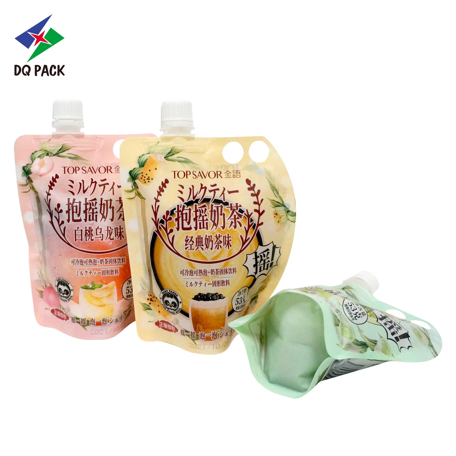 Custom Printed Pe Material Shock Resistance Stand Up Pouch with Spout  Plastic Bag for Milk Tea Liquid Packaging