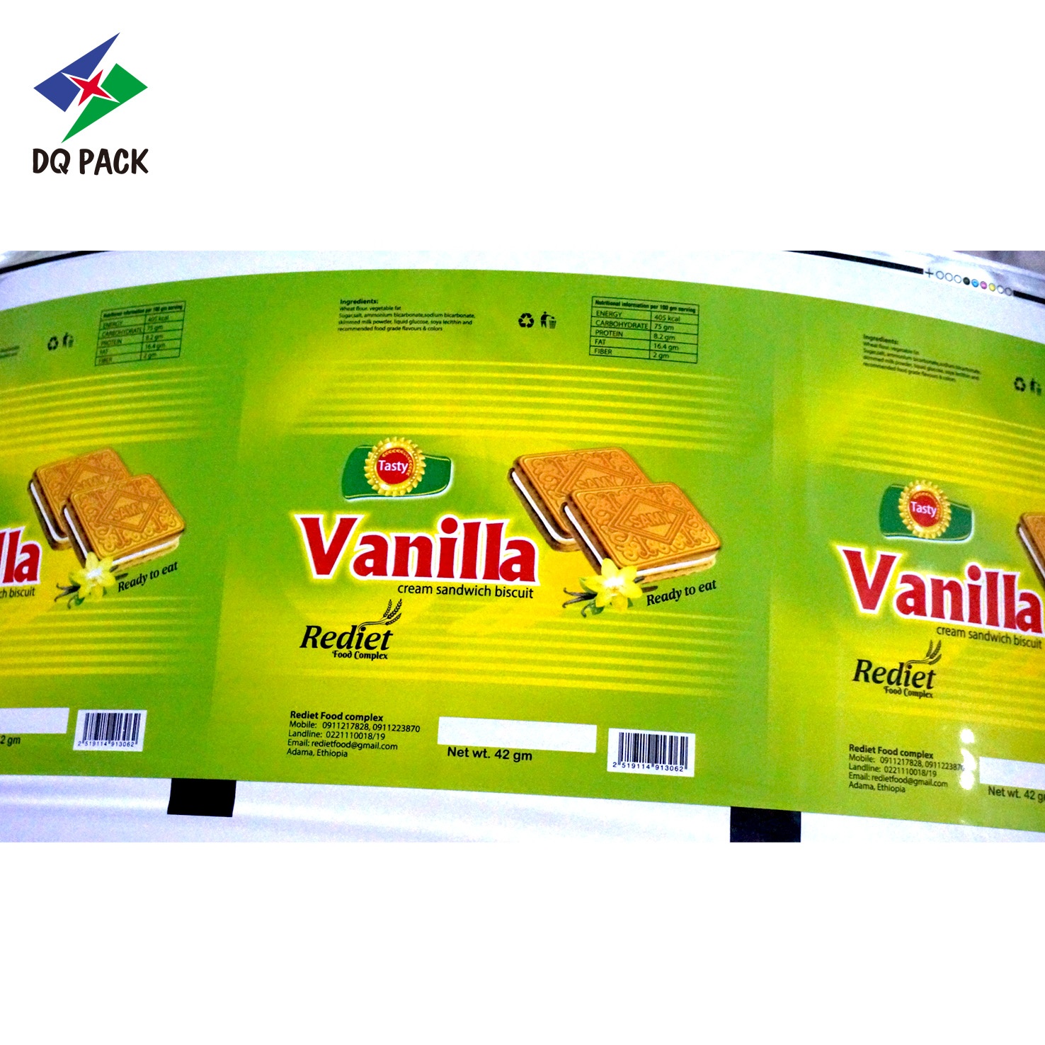 Plastic Film sachet Ice Cream rolls Moisture-Proof Laminating Roll Film for Chocolate biscuit oreo cookies biscuit