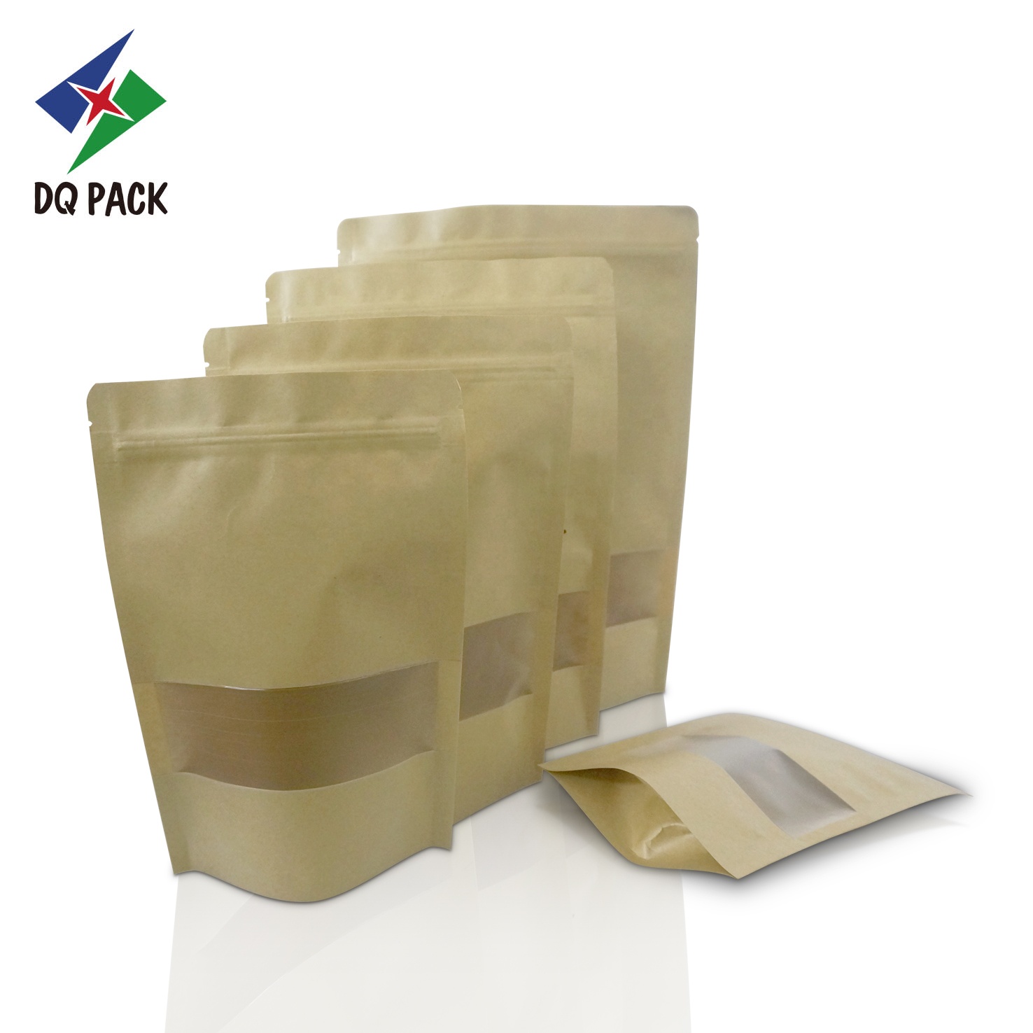 DQ PACK Custom Printed Cookie Snack Packaging Ziplock Bag Brown Kraft Paper Stand up Zipper Pouch with Window
