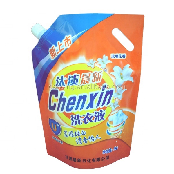 Stand up pouch liquid laundry detergent spout pouch doypack washing powder plastic  packaging bag supplier