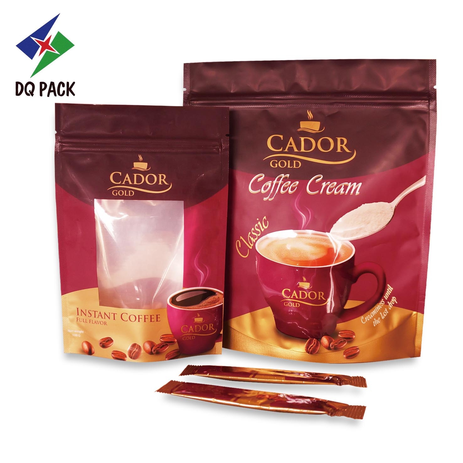 DQ PACK China manufacturer Matte Finish Plastic Packaging Stand Up Pouch Coffee Bag  With Window Doypack