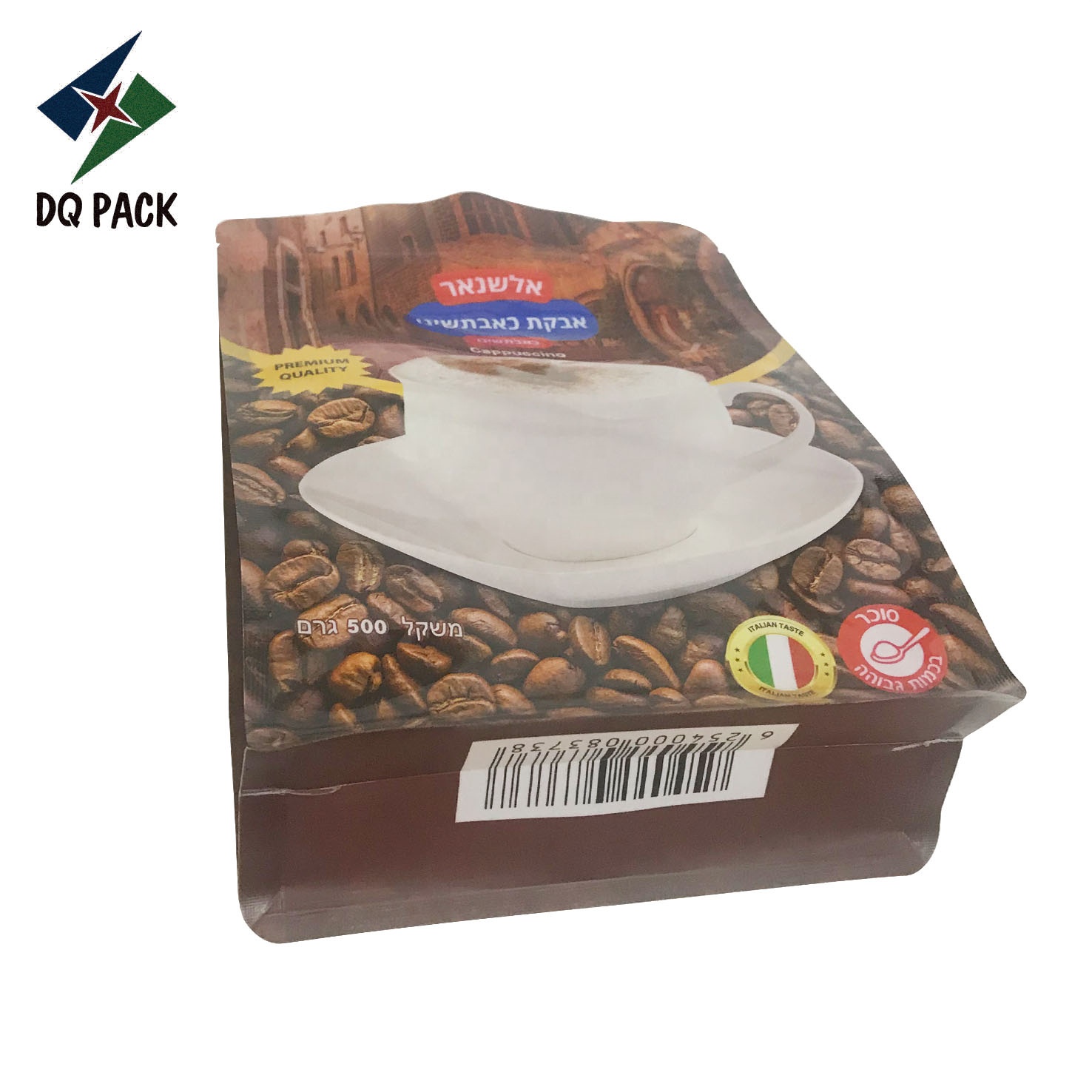 DQ PACK Food Grade Plastic Material With Custom Printed Coffee Powder Flat Bottom Packaging Bag With Zipper