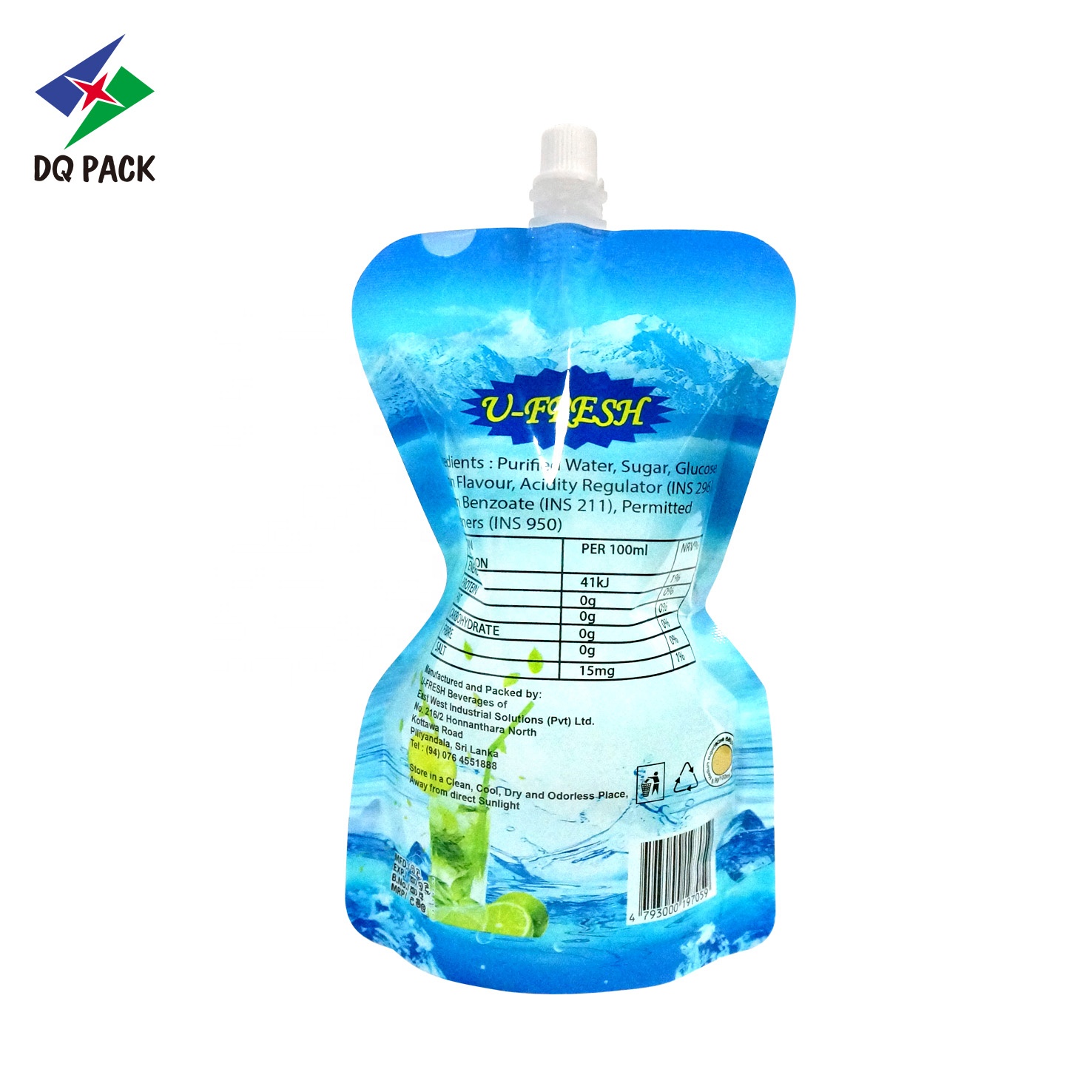 DQ PACK Transparent Bottle Shaped Plastic Beverage Drink Reusable Spout Pouches For Beverage water Liquid