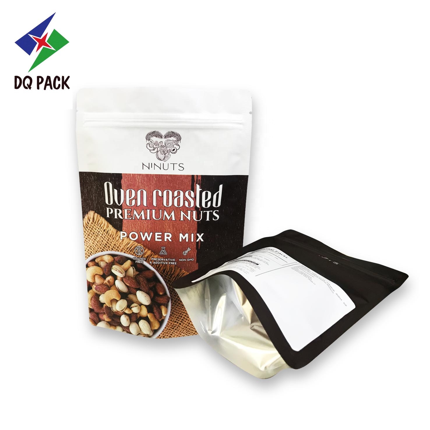 DQ PACK Moisture Proof Stand Up Pouch Resealable zipper ziplock pouch bag for nuts and snack food packaging