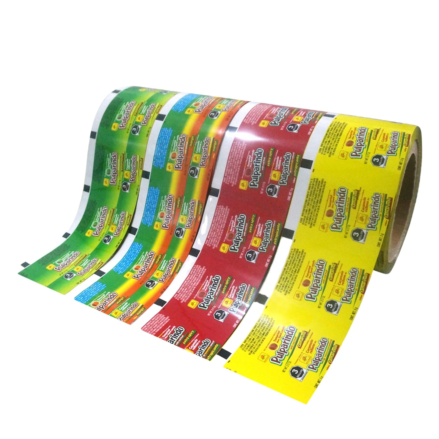 lollipop candy plastic packaging film roll stock metallic film packed with pulparindo