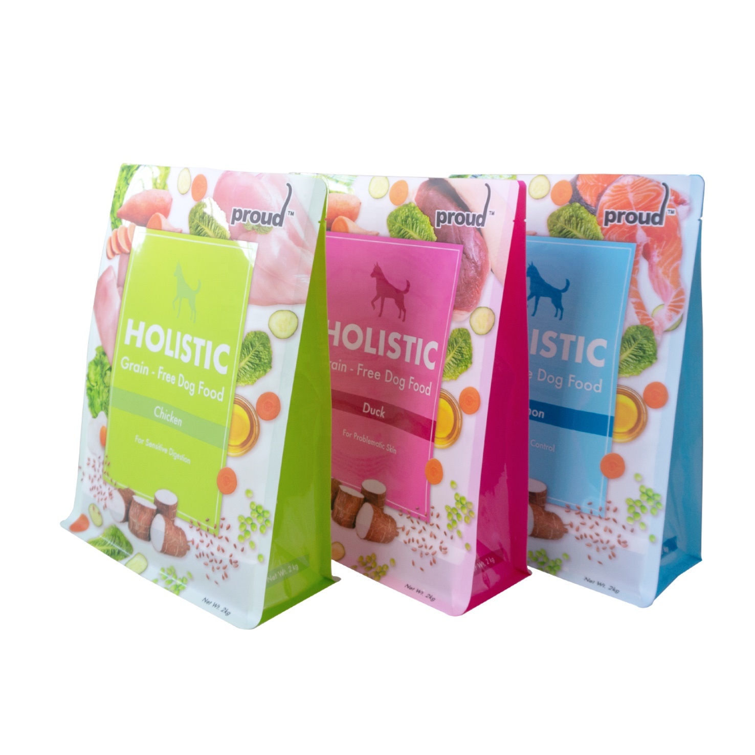 Customized printing Plastic pouch pet food packaging bag flat bottom bag