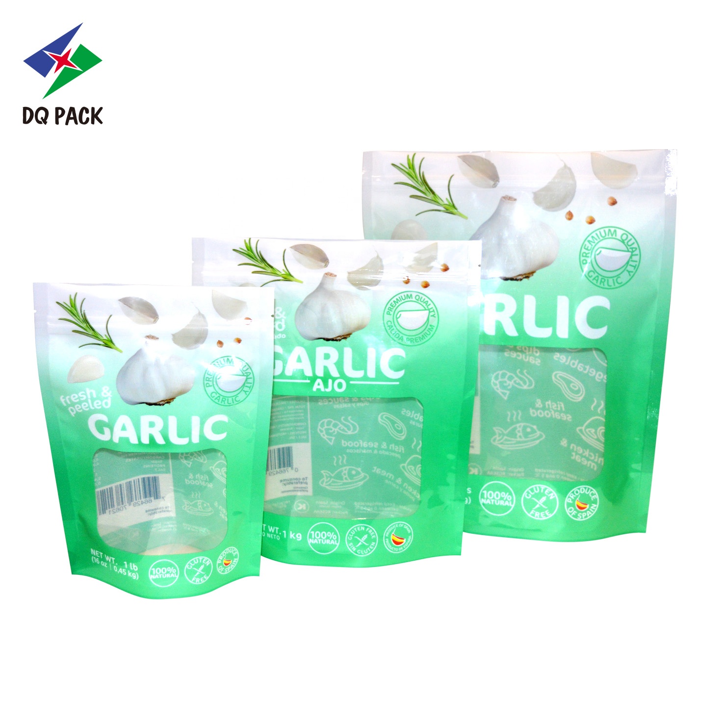 DQ PACK Custom Plastic Mylar Bag Stand up pouch doypack with zipper for garlic food snack packaging