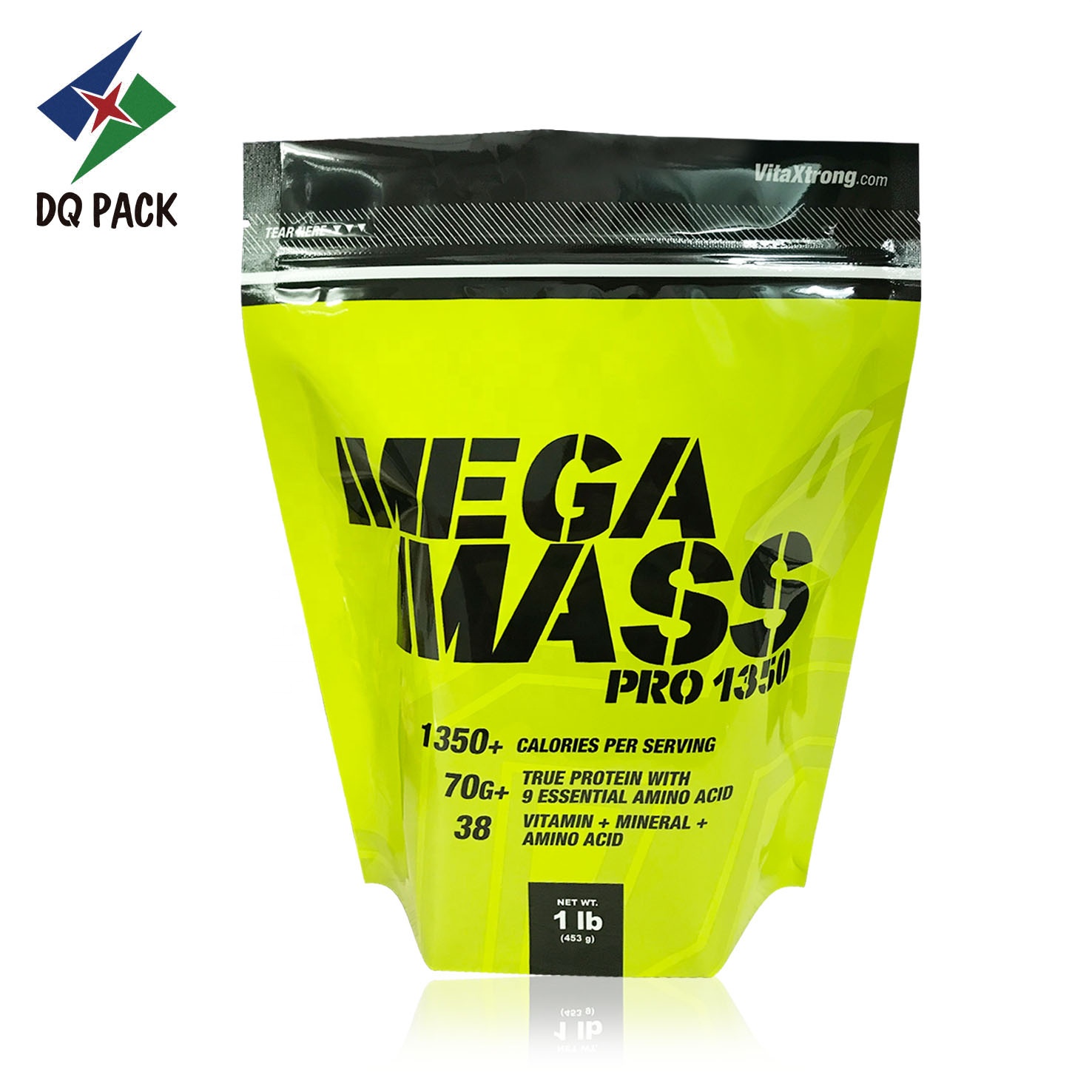 China Supplier Custom Plastic Stand Up Pouch protein Food Packaging Resealable custom zipper top bag