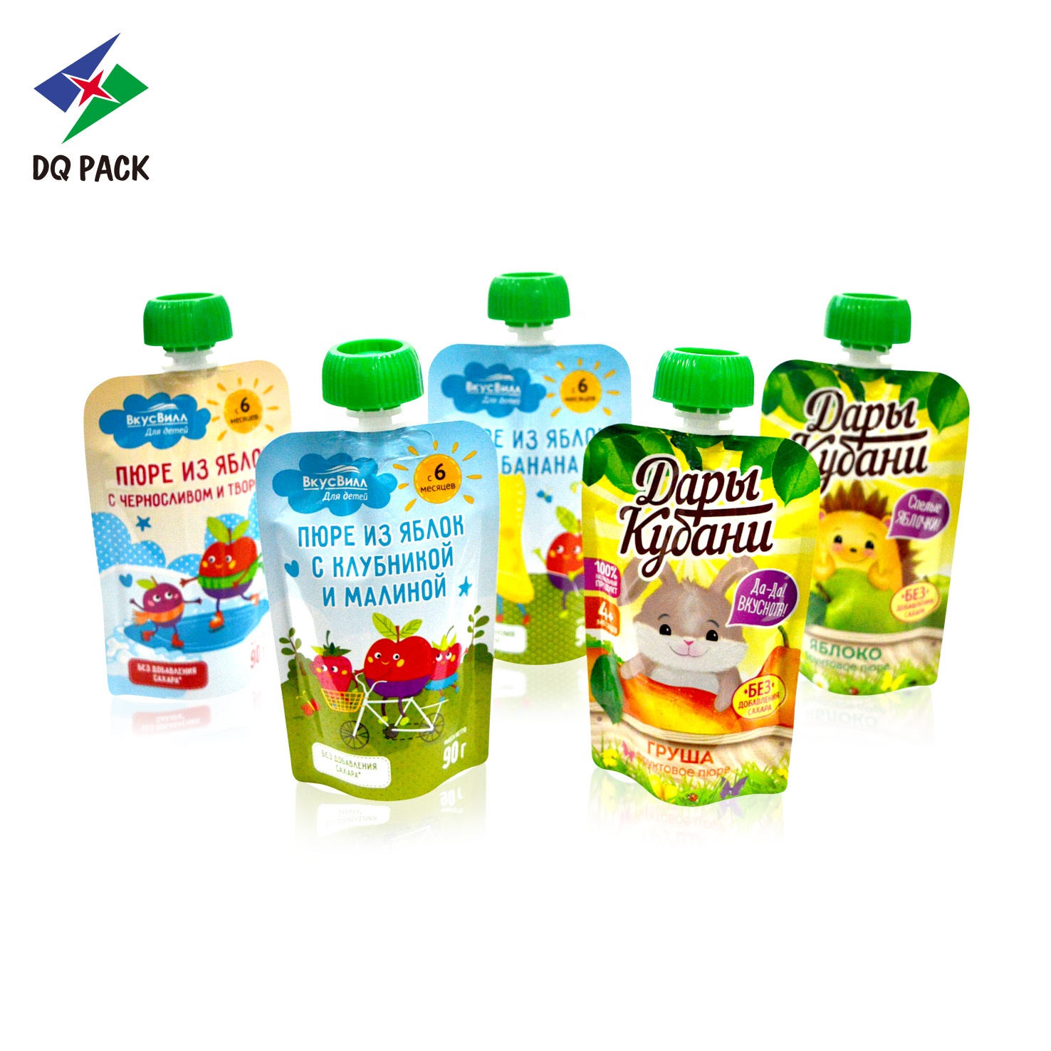 DQ PACK 90g/120g/200g russia baby food plastic PE doypack spout pouch with lid