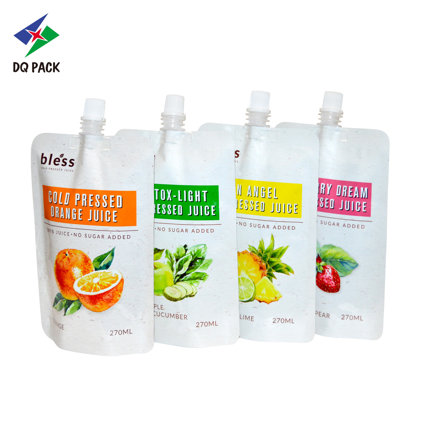 DQ PACK Custom Liquid Pouch Packaging with Pour Spout Juice Spout Fruit Packing Plastic Drink Pouches with Spout