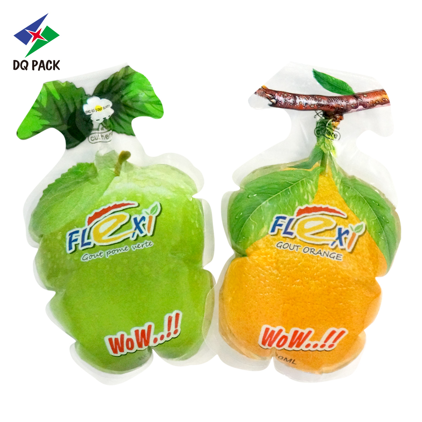 DQpack customized Logo food grade Flexible Plastic bag Fruit Shape Juice water Jelly bag