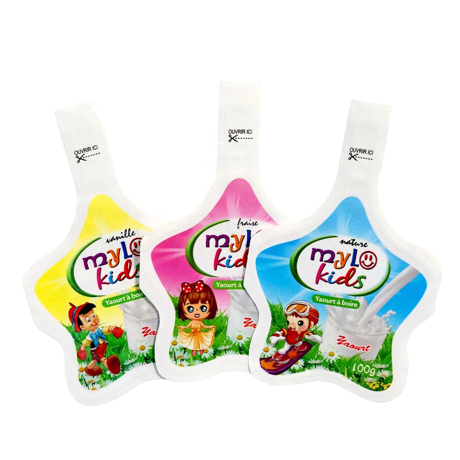 Custom design 100g Jelly water juice yogurt  five star shape pouch Mango shape injection plastic packaging bag