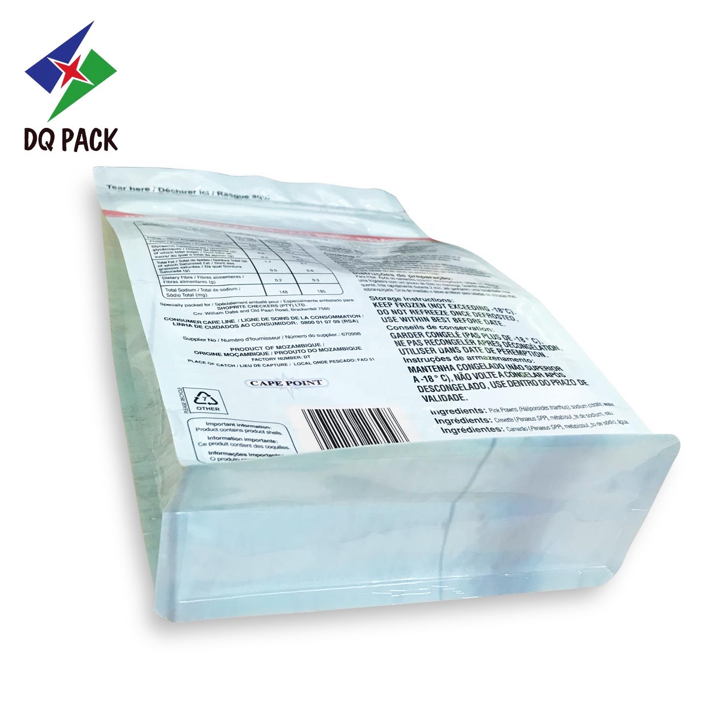 DQ PACK Free Sample 500g Food Grade Packaging Bag Qual Seal Bag Flat Bottom Stand up Zipper Pouch
