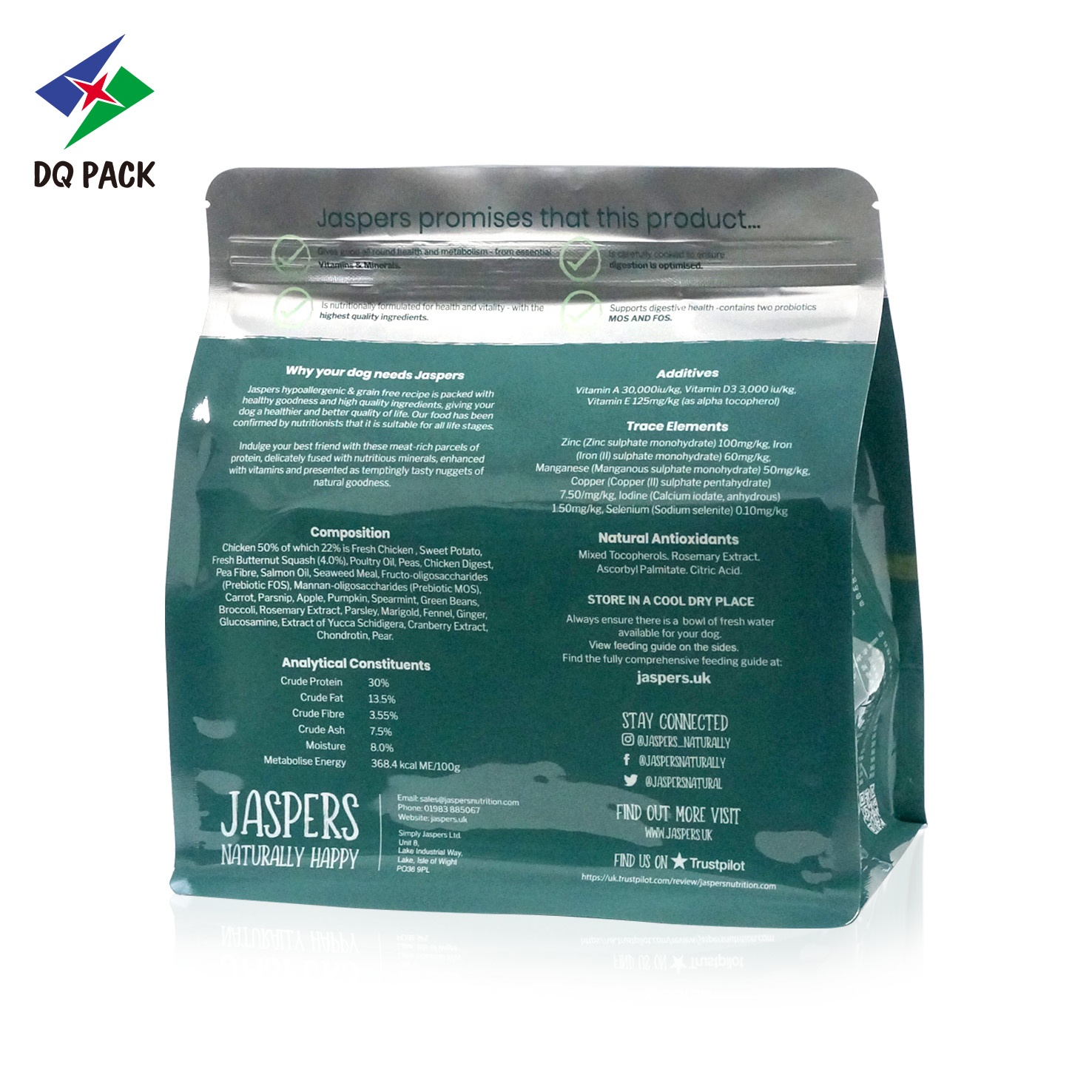 DQ PACK Custom Printed Plastic flat bottom pouch zipper bag for snack tea powder pet dog cat food packaging