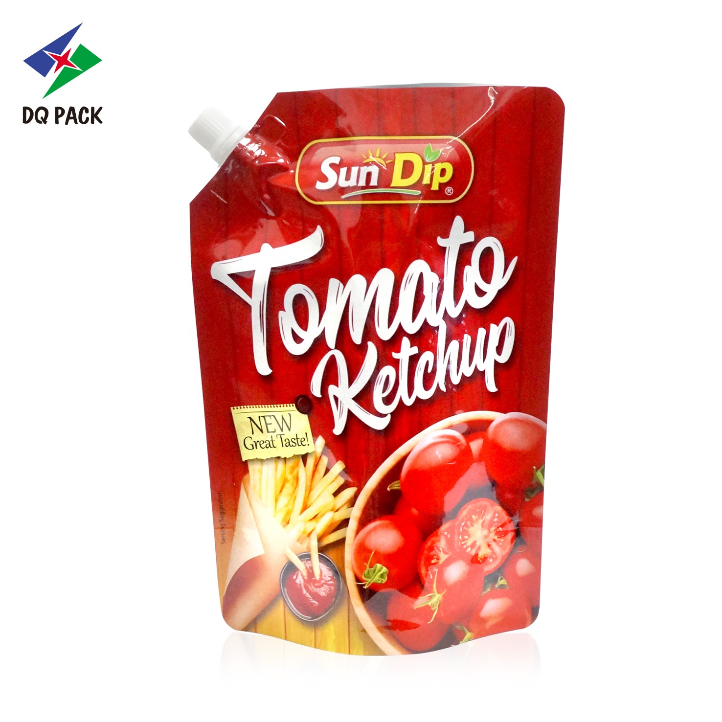 DQ PACK Custom Printed Stand up Spout Pouch Doypack with nozzle plastic bag for Sauce Ketchup juice water liquid packaging