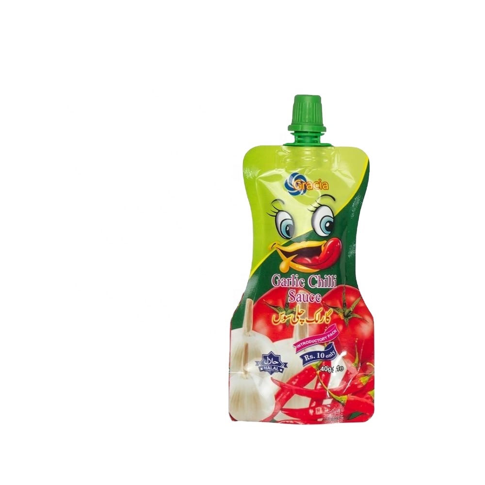 Food grade foil packaging for Ketchup Custom printed sauce packaging bag with spout