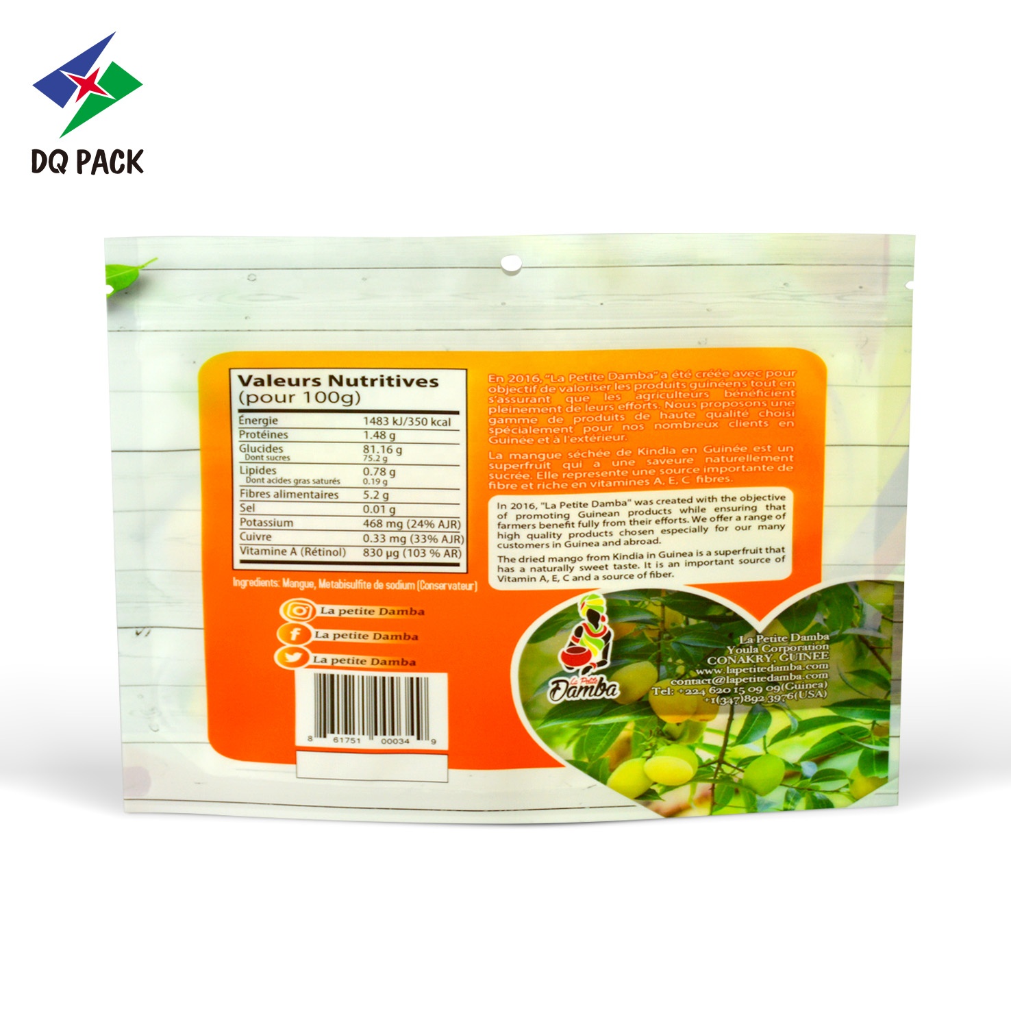 DQ PACK Wholesale Mango Dry Fruit Ziplock Mylar Bag Plastic Packaging PET Stand Up Zipper Bag
