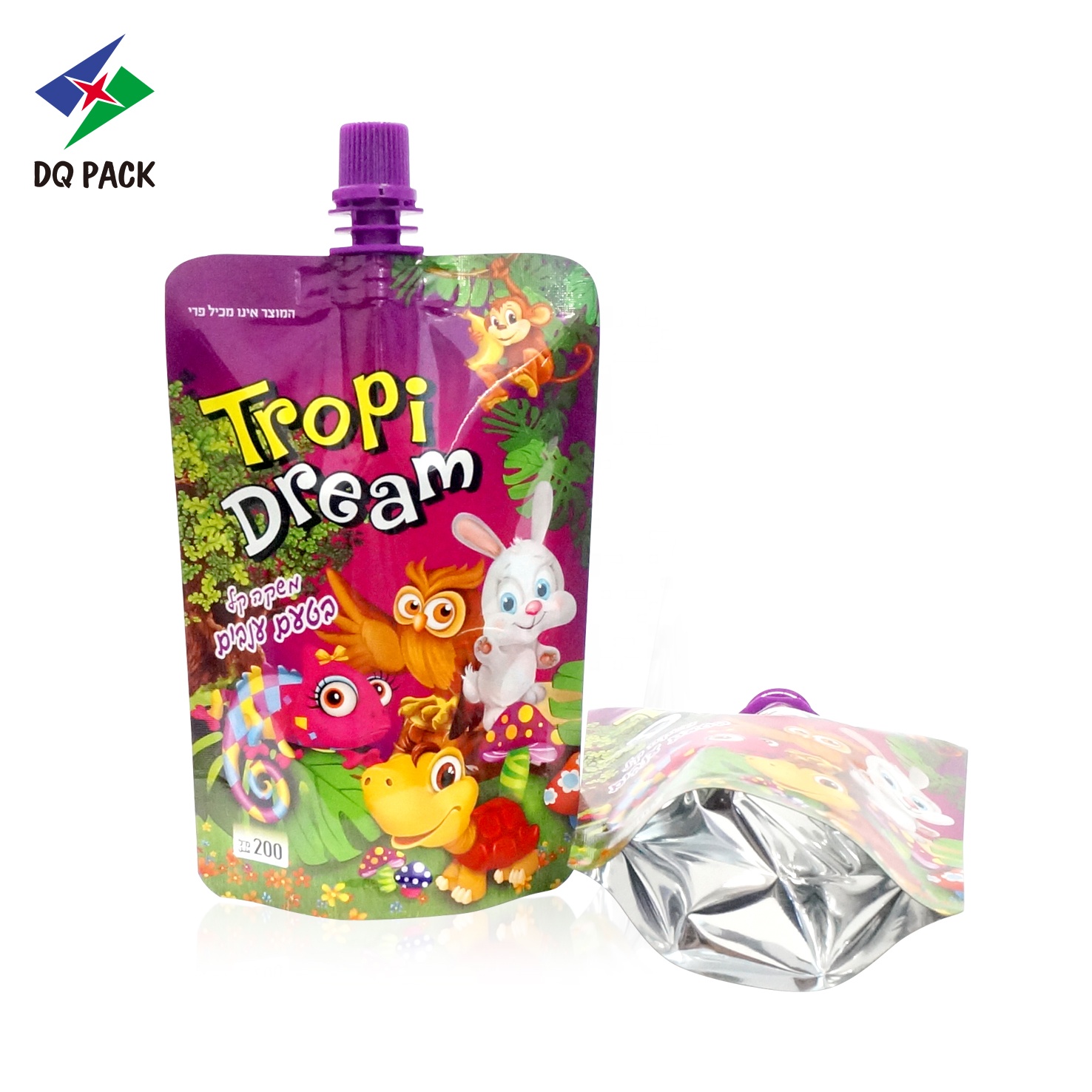 DQ PACK Custom Logo  Plastic Mylar Bag Aluminum foil  200ml Drink Packaging Bag Stand up Spout Pouch doypack