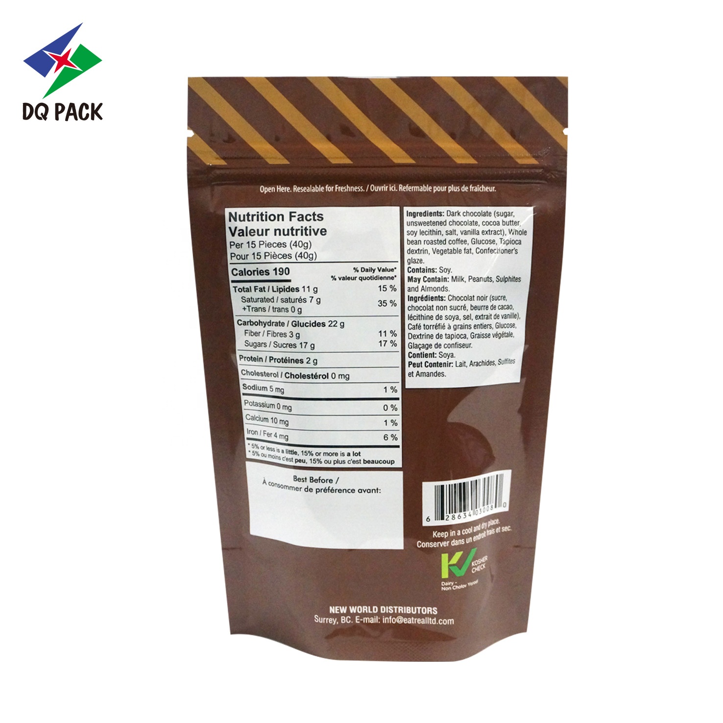 DQ PACK OEM Design Stand Up Pouch Nuts Packaging Bag Snacks Zipper Bag