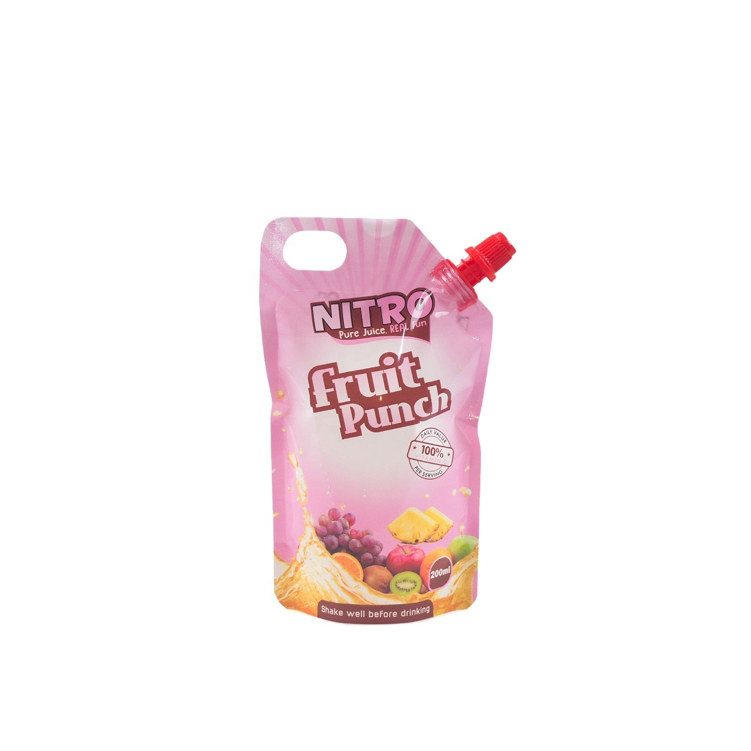 aluminum laminated foil stand up pouch with spout for juice fruit packaging