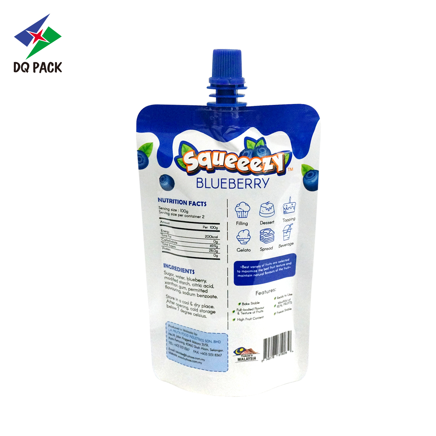 Barrier PE AL NY Plastic Printed Stand Up Spout Packaging Pouch Bag for Drink Juice Beverage Yogurt Automatic Food Packing